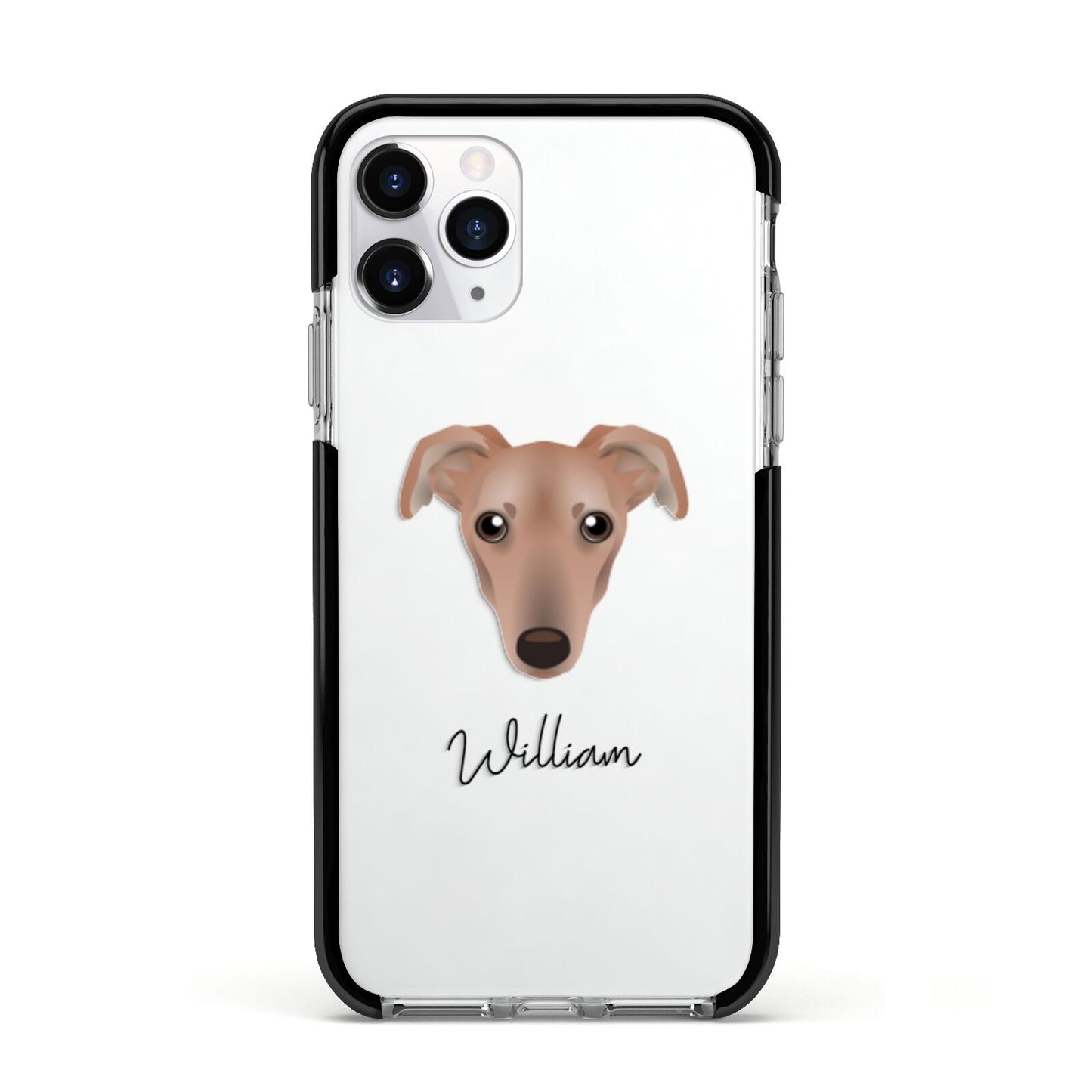 Lurcher Personalised Apple iPhone 11 Pro in Silver with Black Impact Case