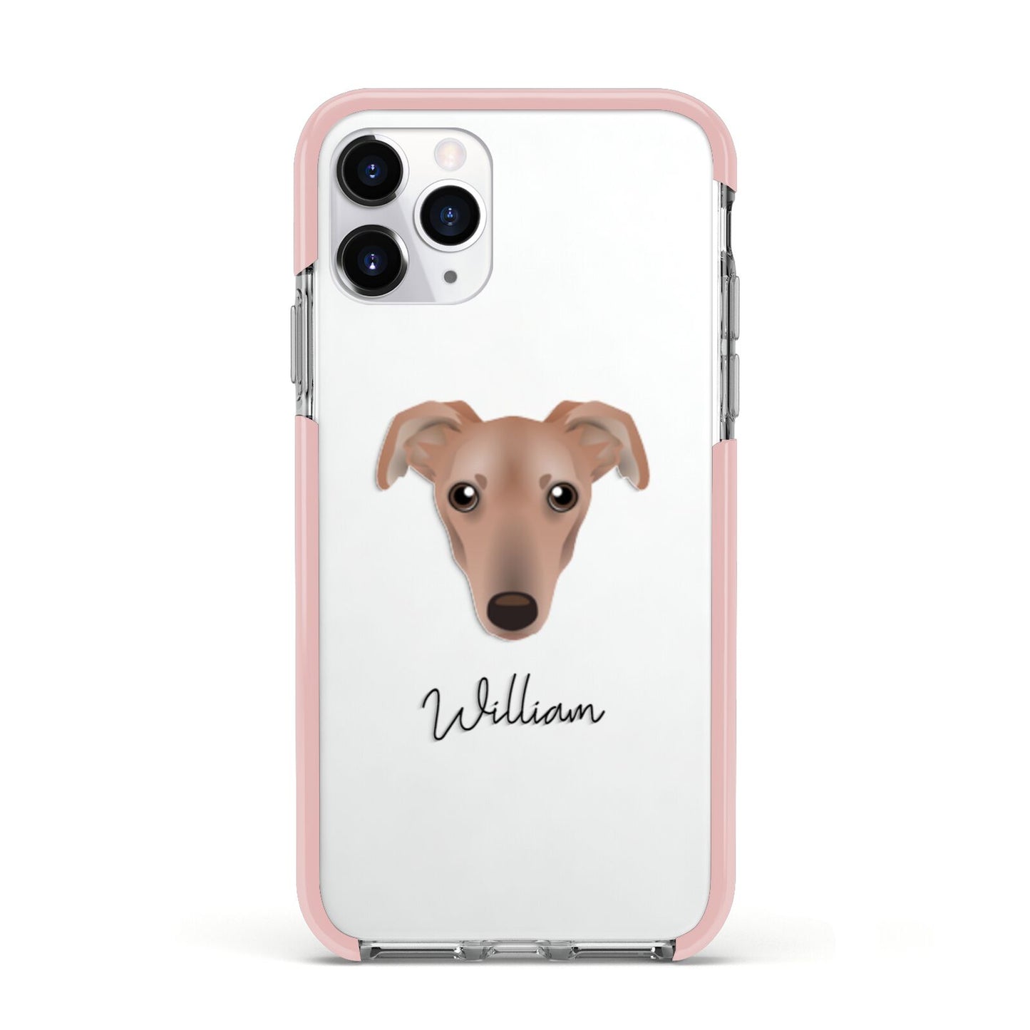 Lurcher Personalised Apple iPhone 11 Pro in Silver with Pink Impact Case