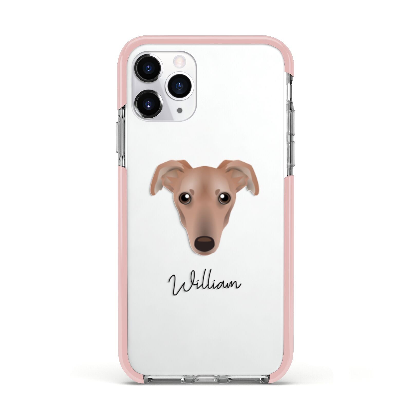 Lurcher Personalised Apple iPhone 11 Pro in Silver with Pink Impact Case