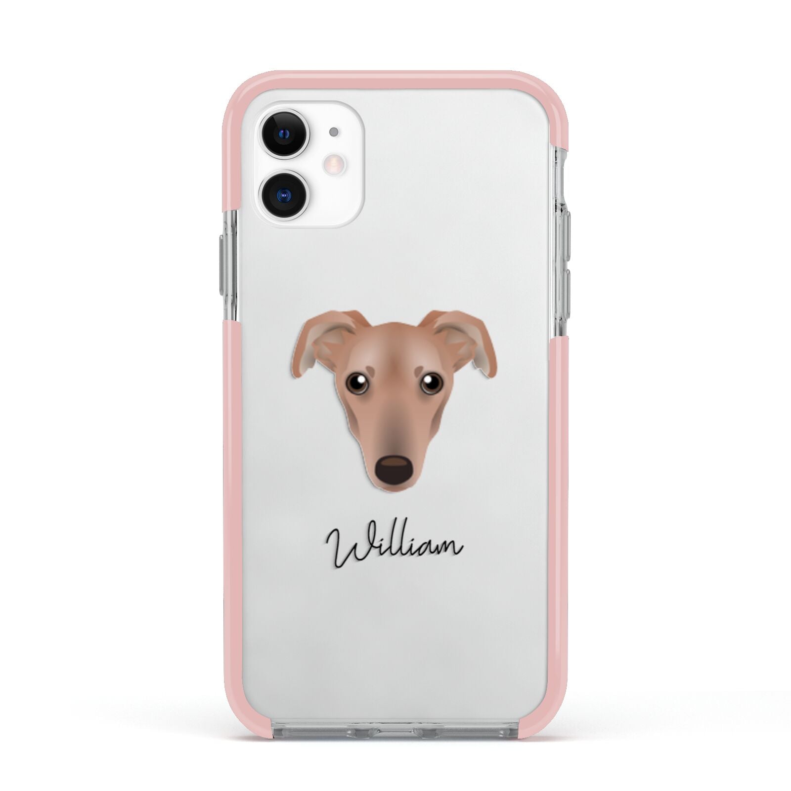 Lurcher Personalised Apple iPhone 11 in White with Pink Impact Case