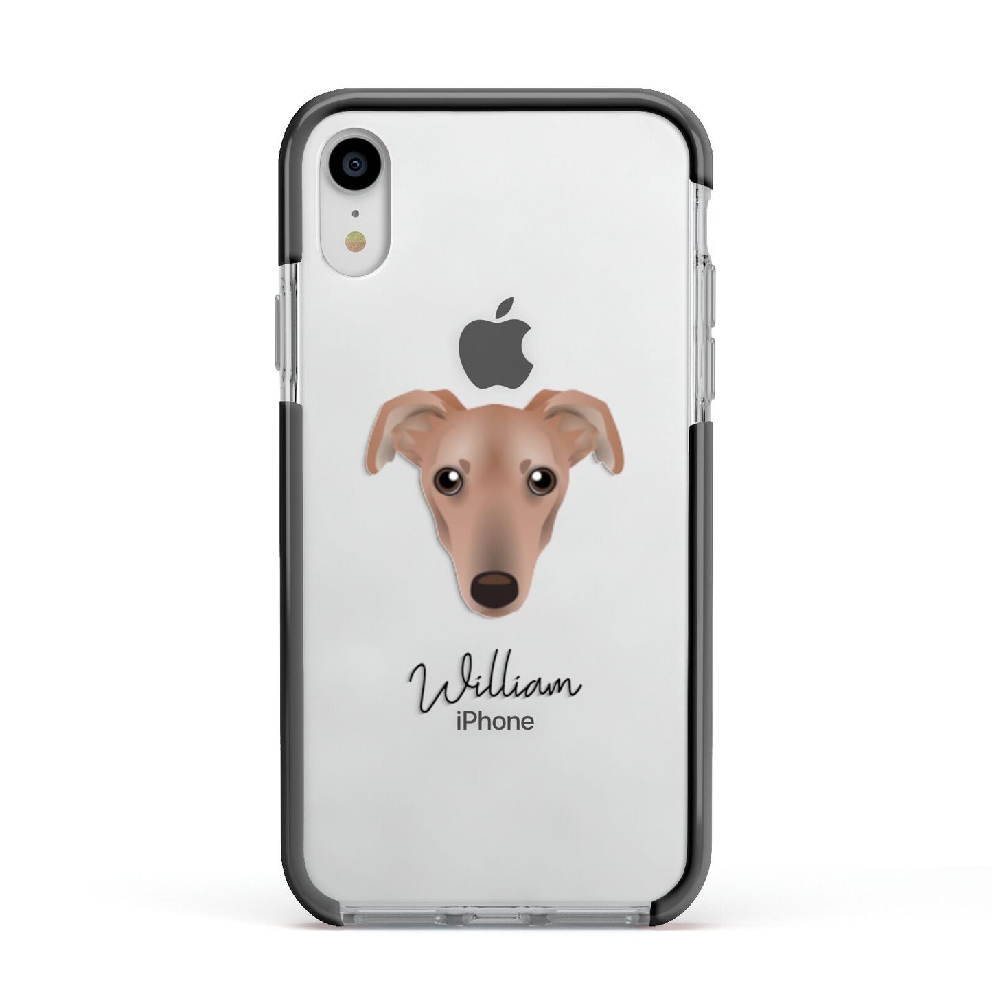 Lurcher Personalised Apple iPhone XR Impact Case Black Edge on Silver Phone