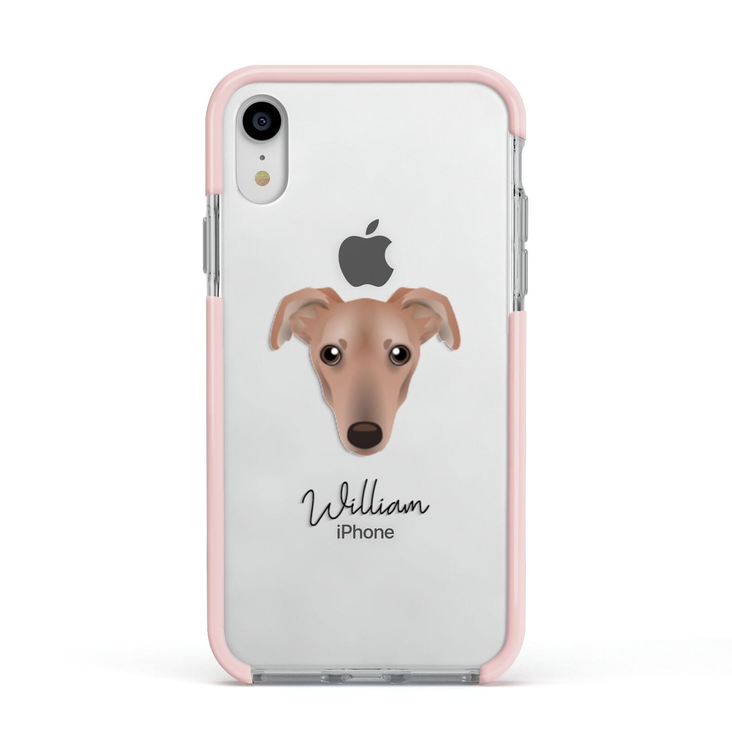 Lurcher Personalised Apple iPhone XR Impact Case Pink Edge on Silver Phone