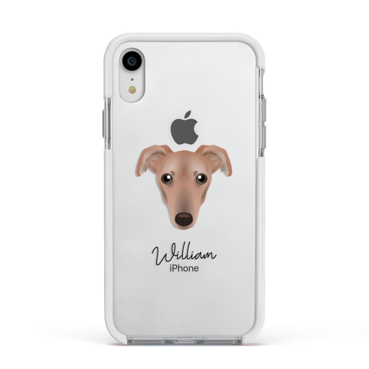Lurcher Personalised Apple iPhone XR Impact Case White Edge on Silver Phone