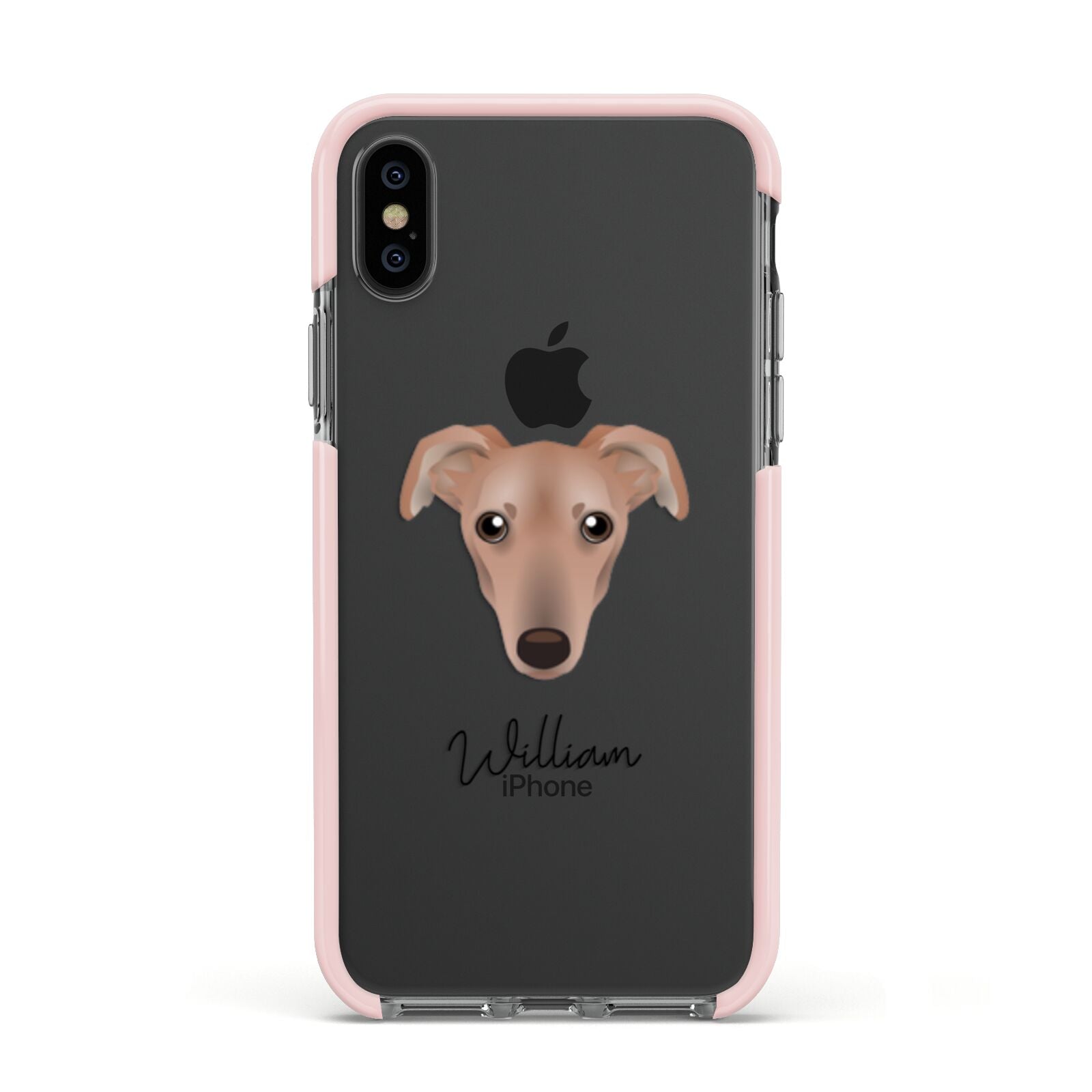 Lurcher Personalised Apple iPhone Xs Impact Case Pink Edge on Black Phone