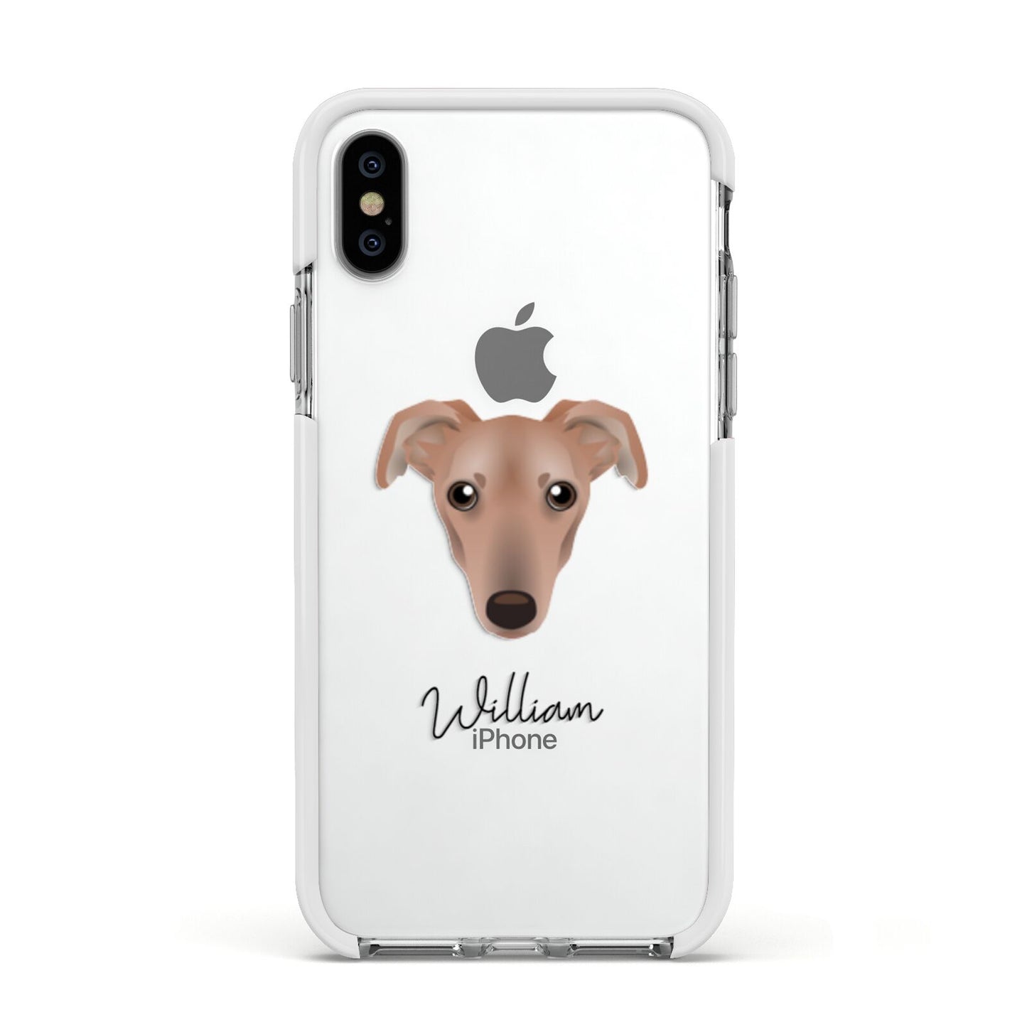 Lurcher Personalised Apple iPhone Xs Impact Case White Edge on Silver Phone