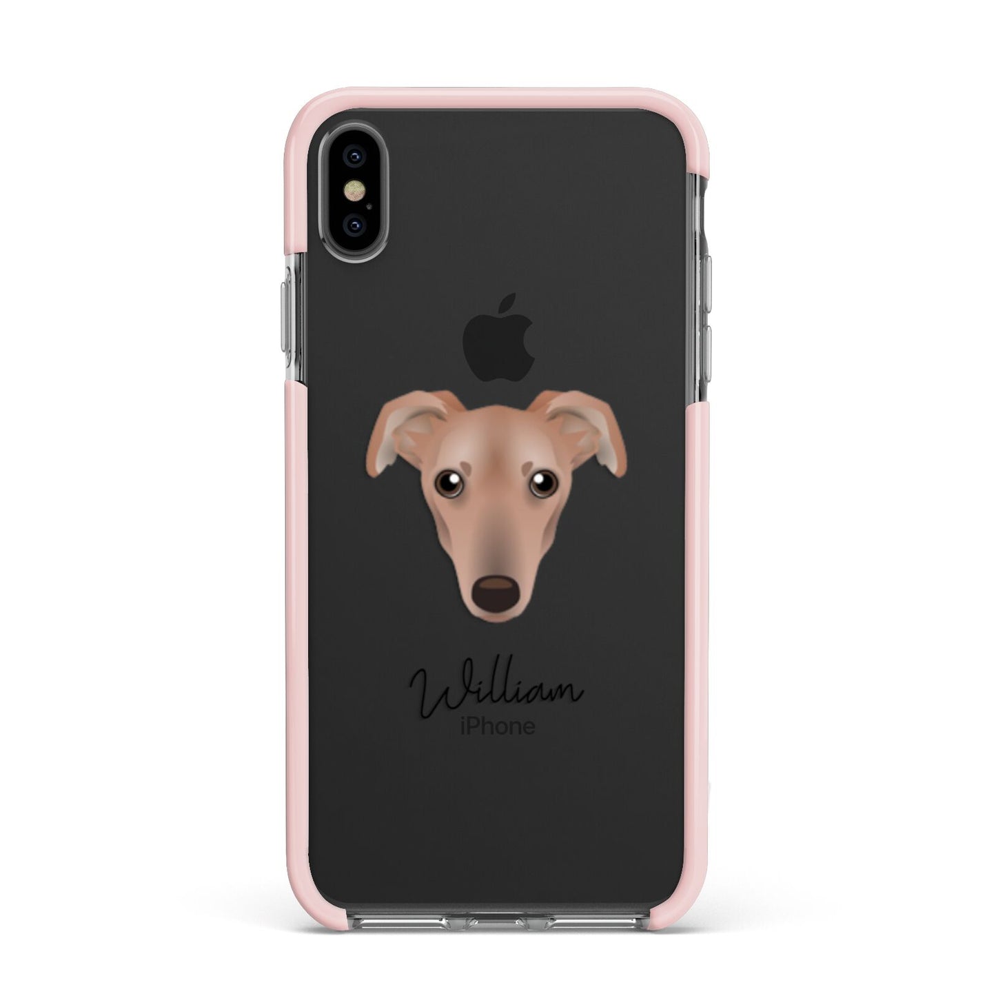 Lurcher Personalised Apple iPhone Xs Max Impact Case Pink Edge on Black Phone