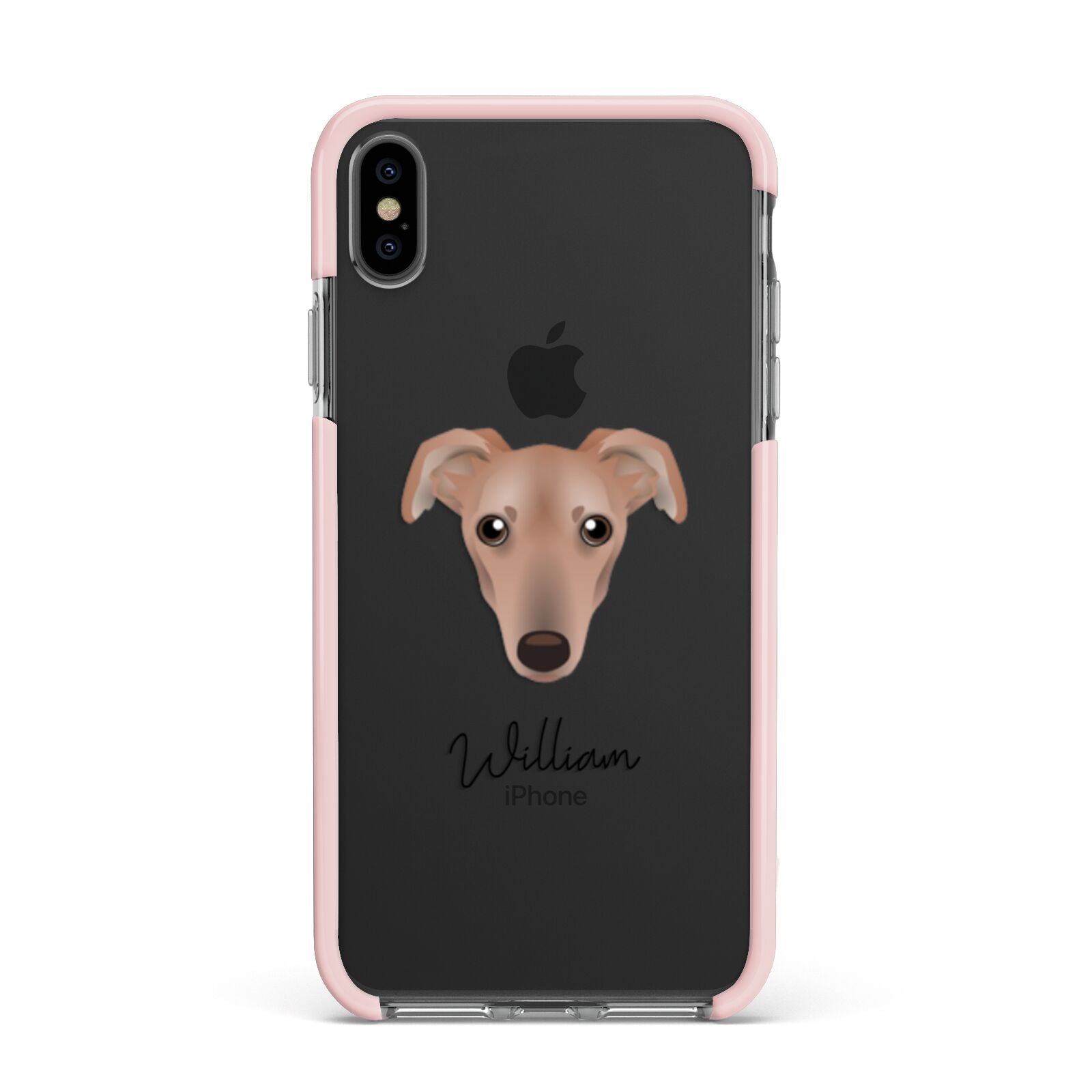 Lurcher Personalised Apple iPhone Xs Max Impact Case Pink Edge on Black Phone