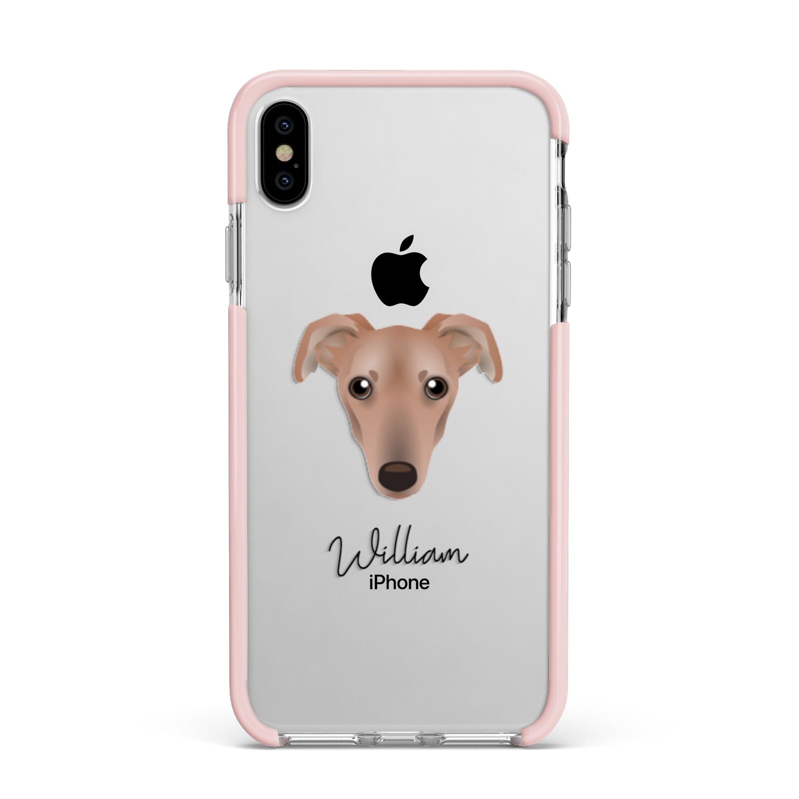 Lurcher Personalised Apple iPhone Xs Max Impact Case Pink Edge on Silver Phone