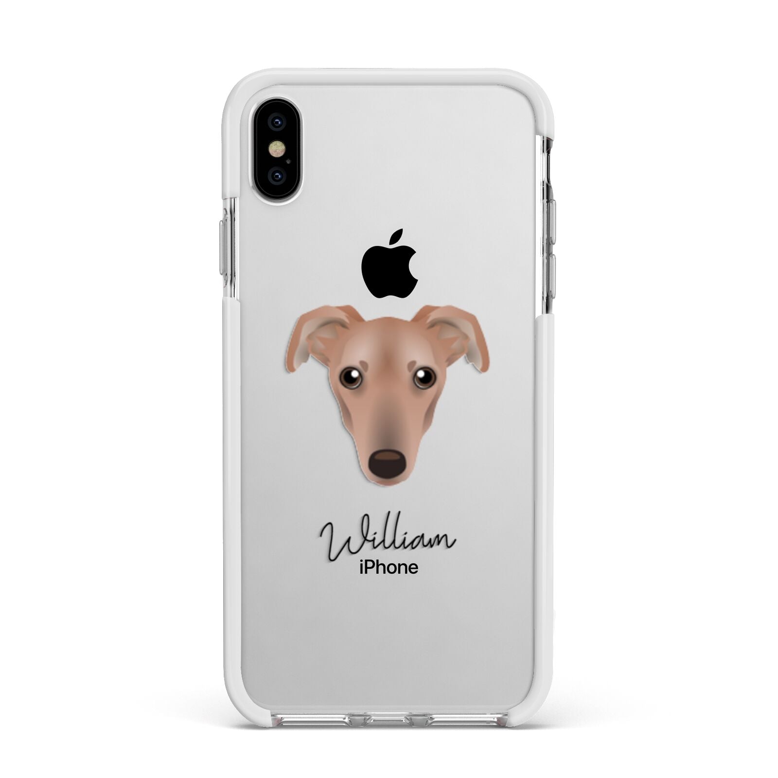 Lurcher Personalised Apple iPhone Xs Max Impact Case White Edge on Silver Phone