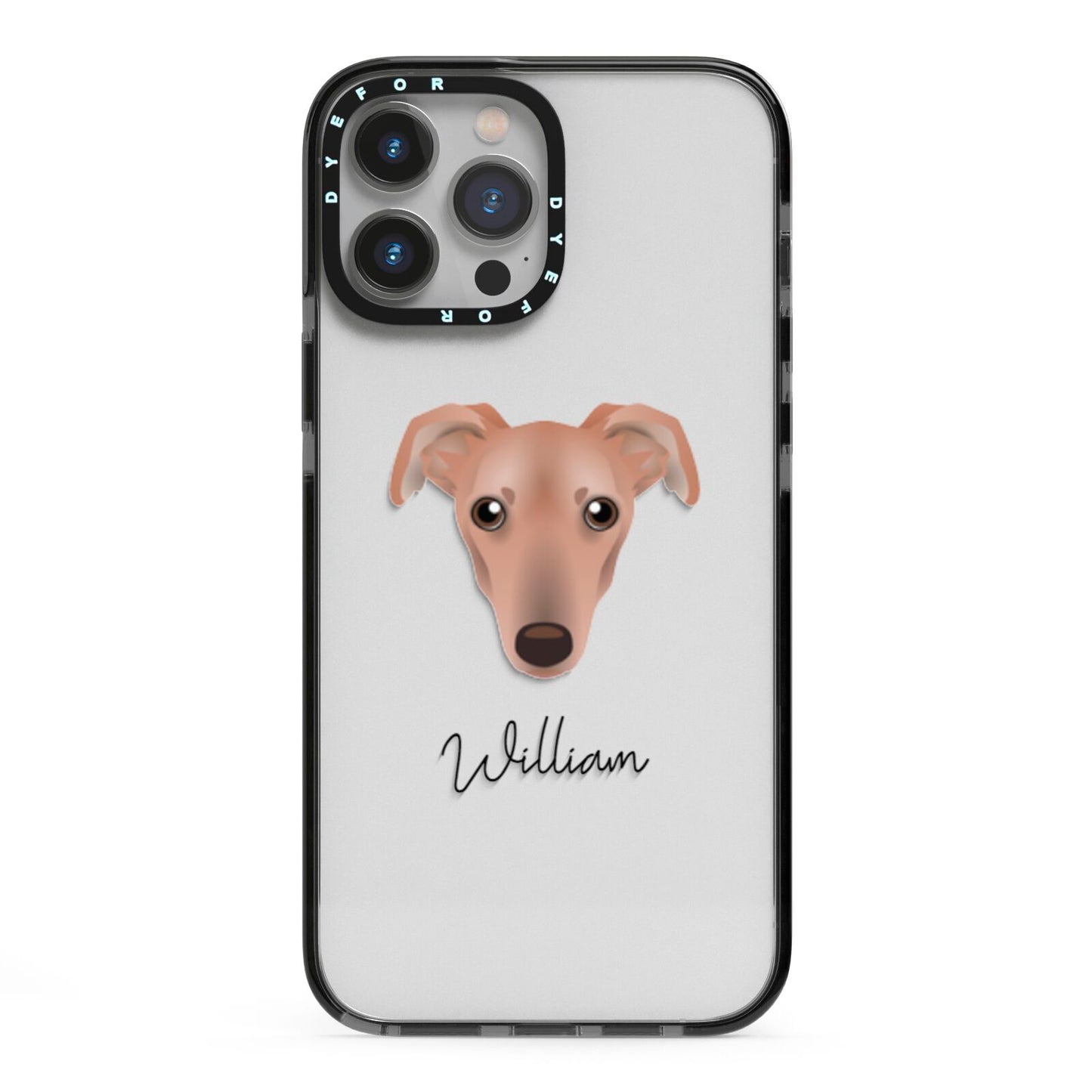 Lurcher Personalised iPhone 13 Pro Max Black Impact Case on Silver phone