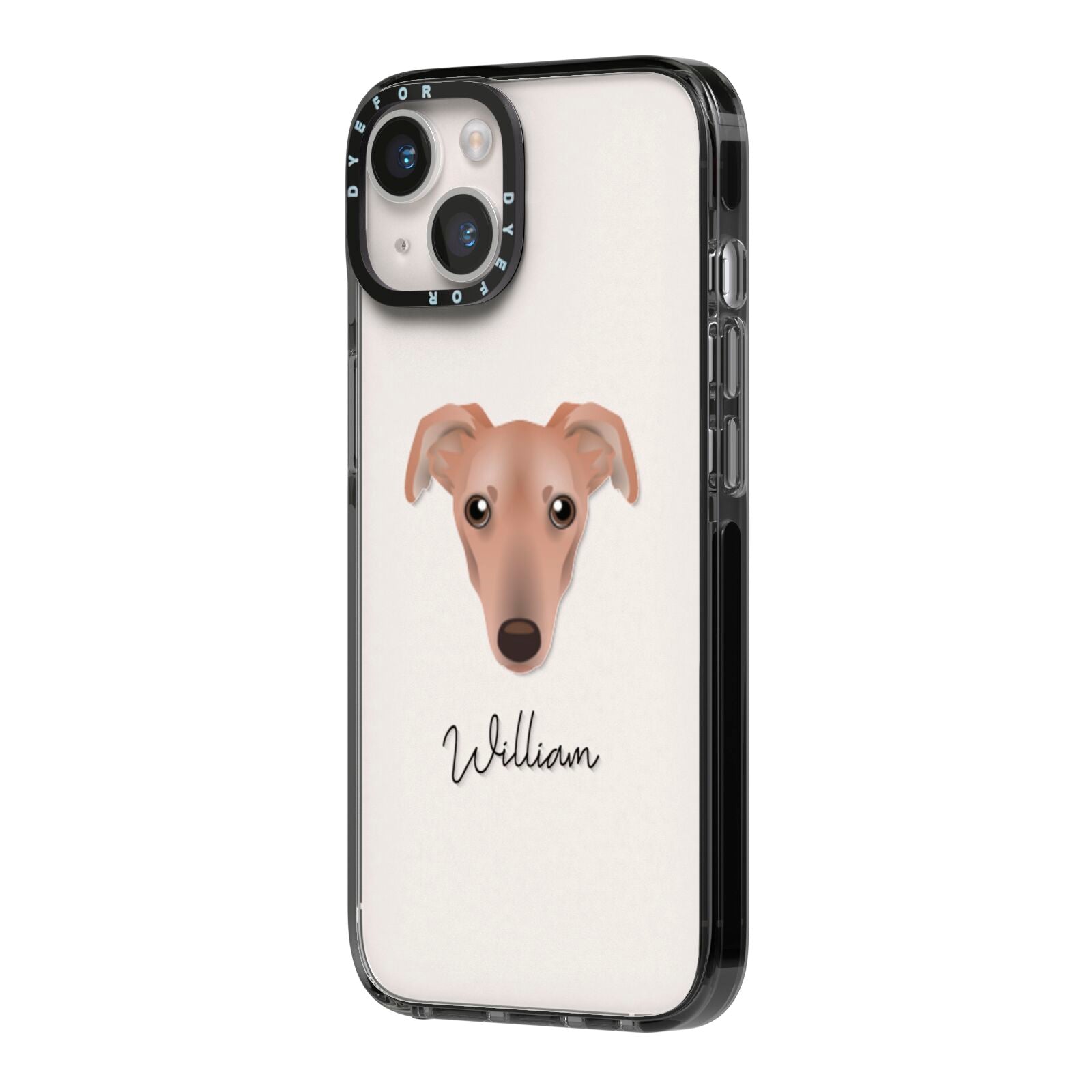 Lurcher Personalised iPhone 14 Black Impact Case Side Angle on Silver phone