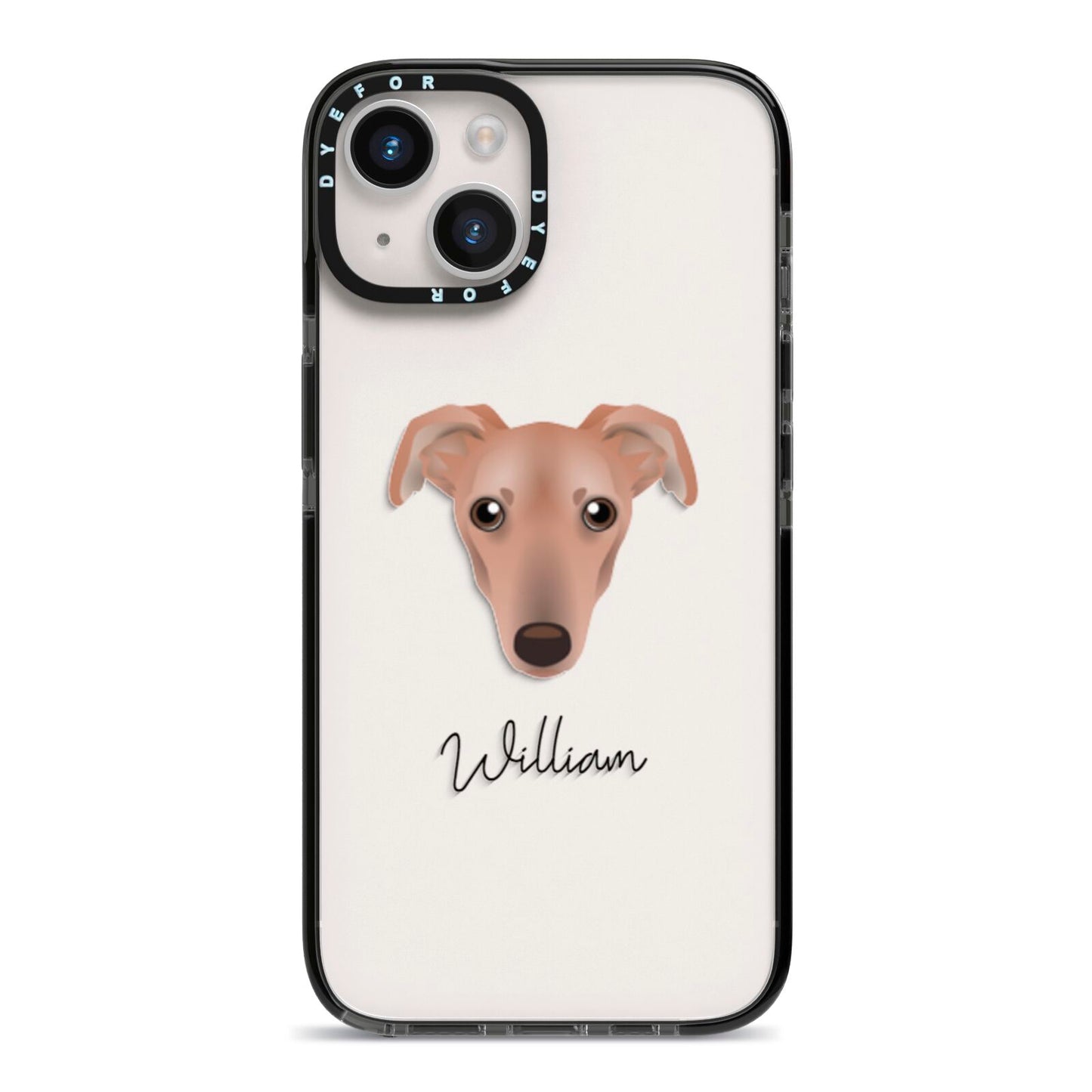 Lurcher Personalised iPhone 14 Black Impact Case on Silver phone