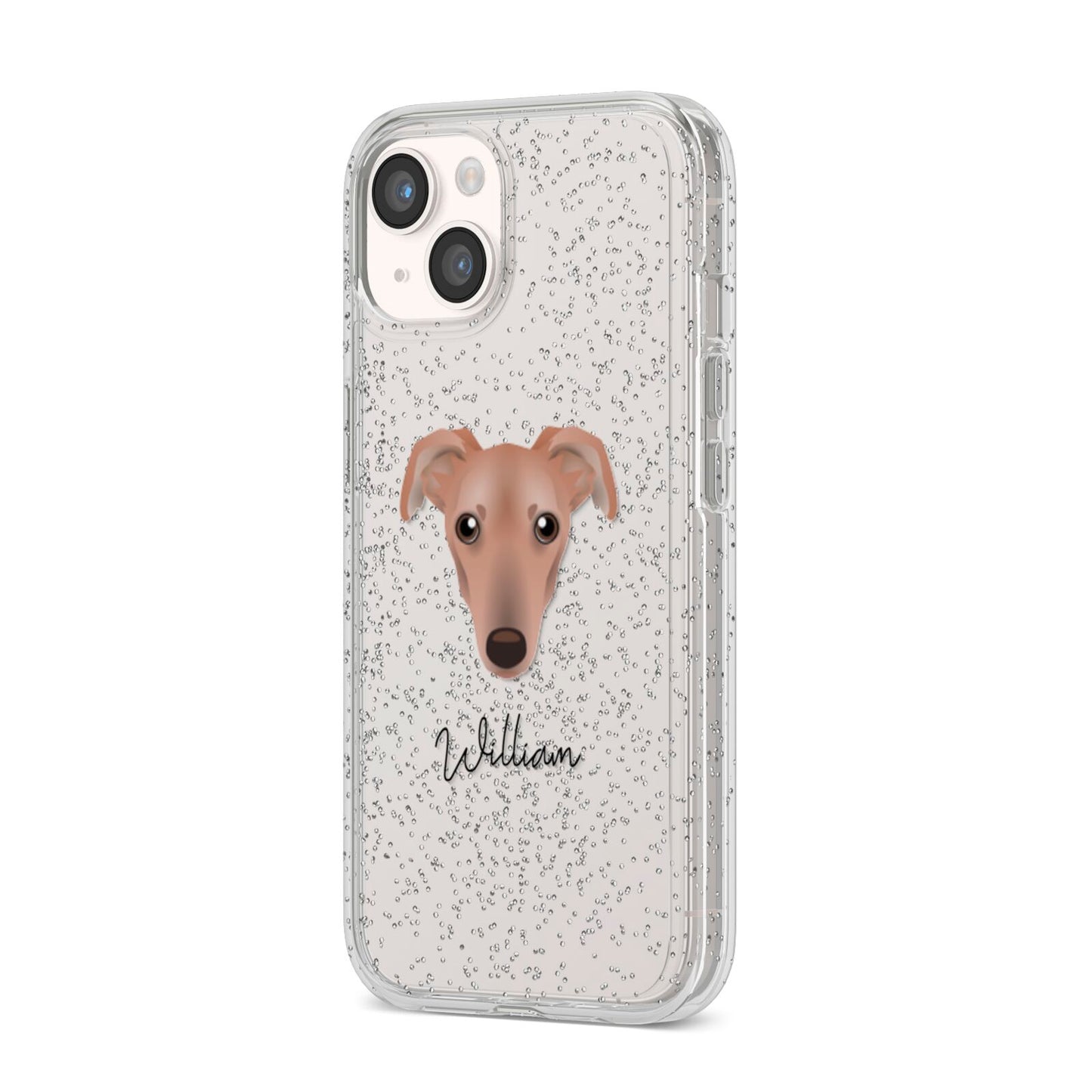 Lurcher Personalised iPhone 14 Glitter Tough Case Starlight Angled Image