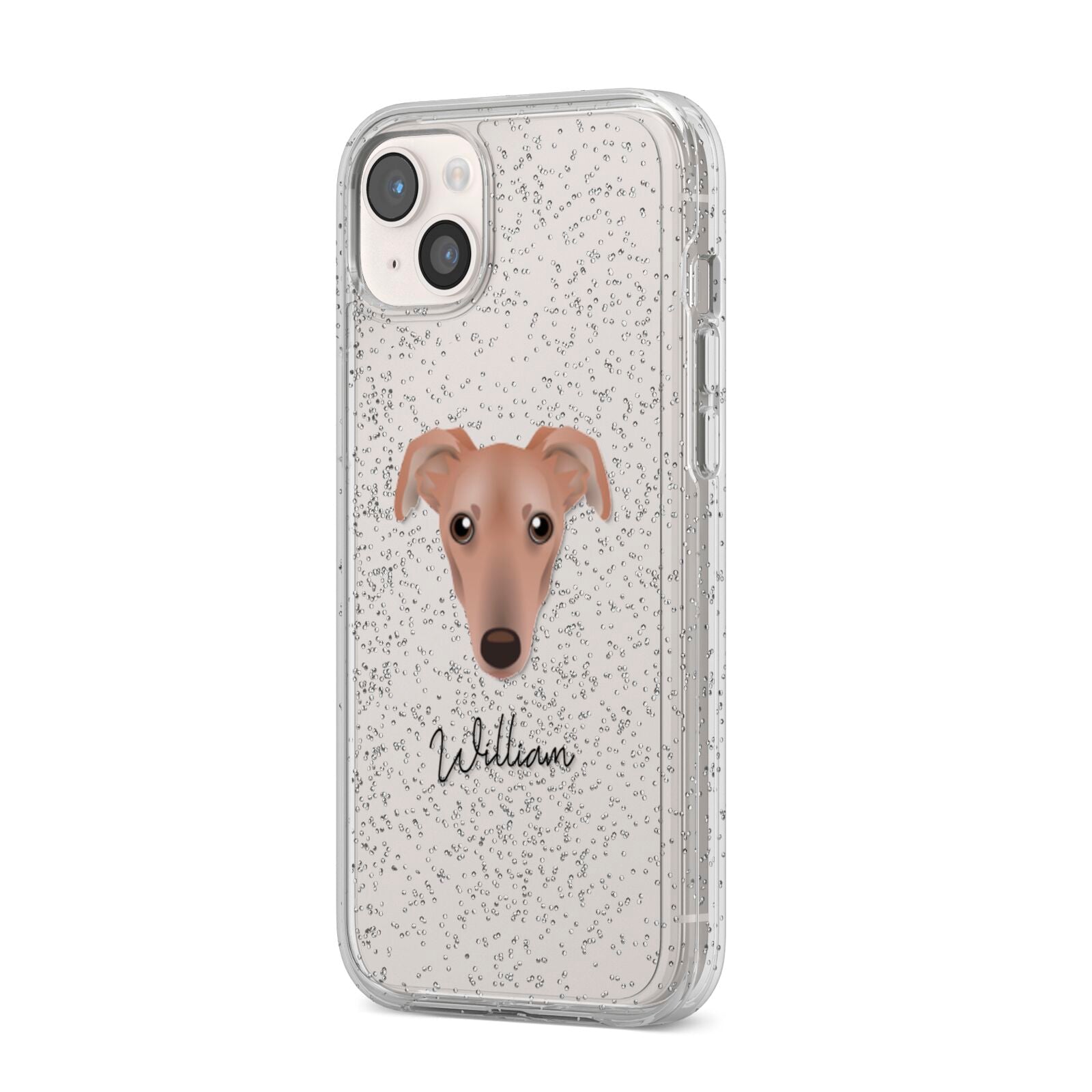 Lurcher Personalised iPhone 14 Plus Glitter Tough Case Starlight Angled Image