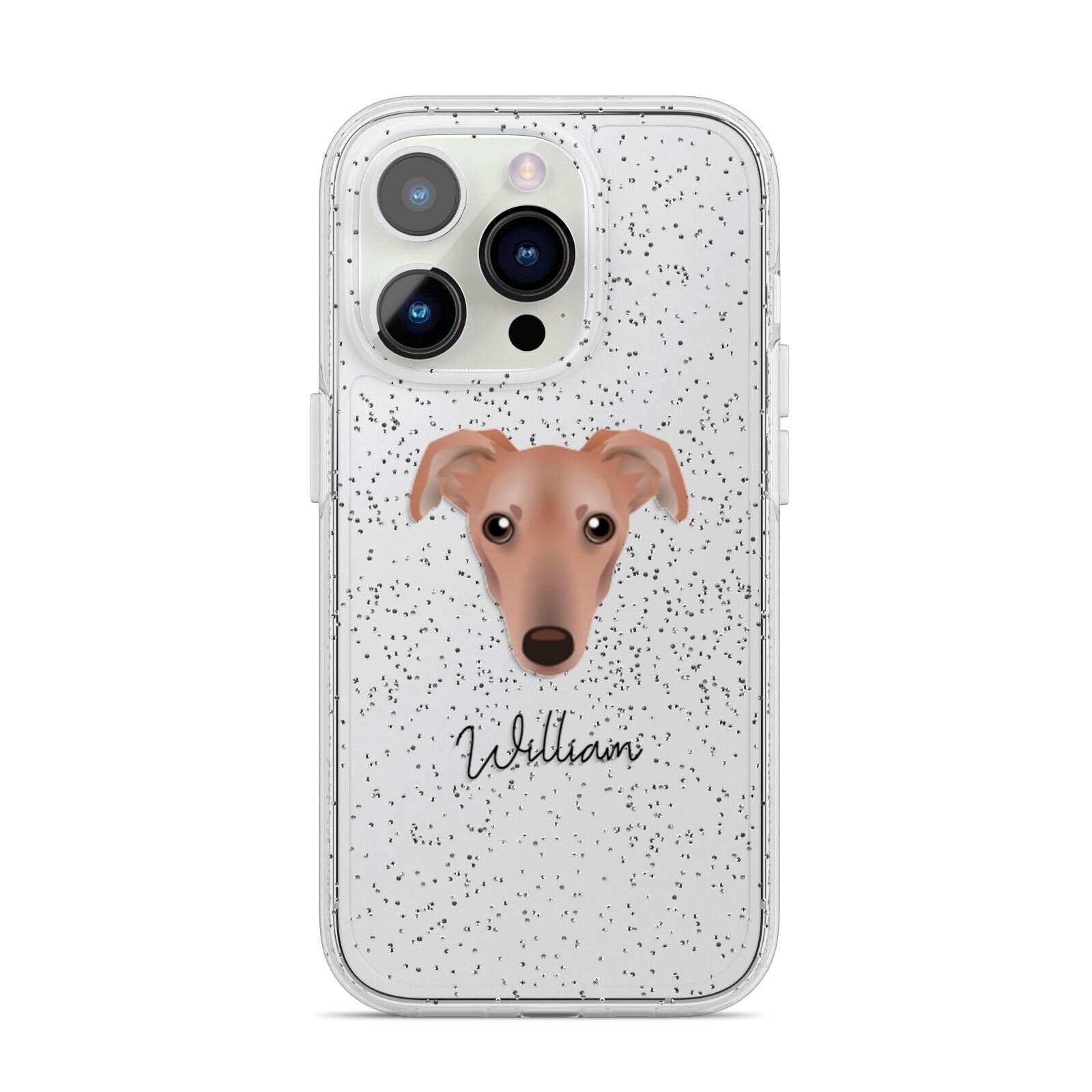 Lurcher Personalised iPhone 14 Pro Glitter Tough Case Silver