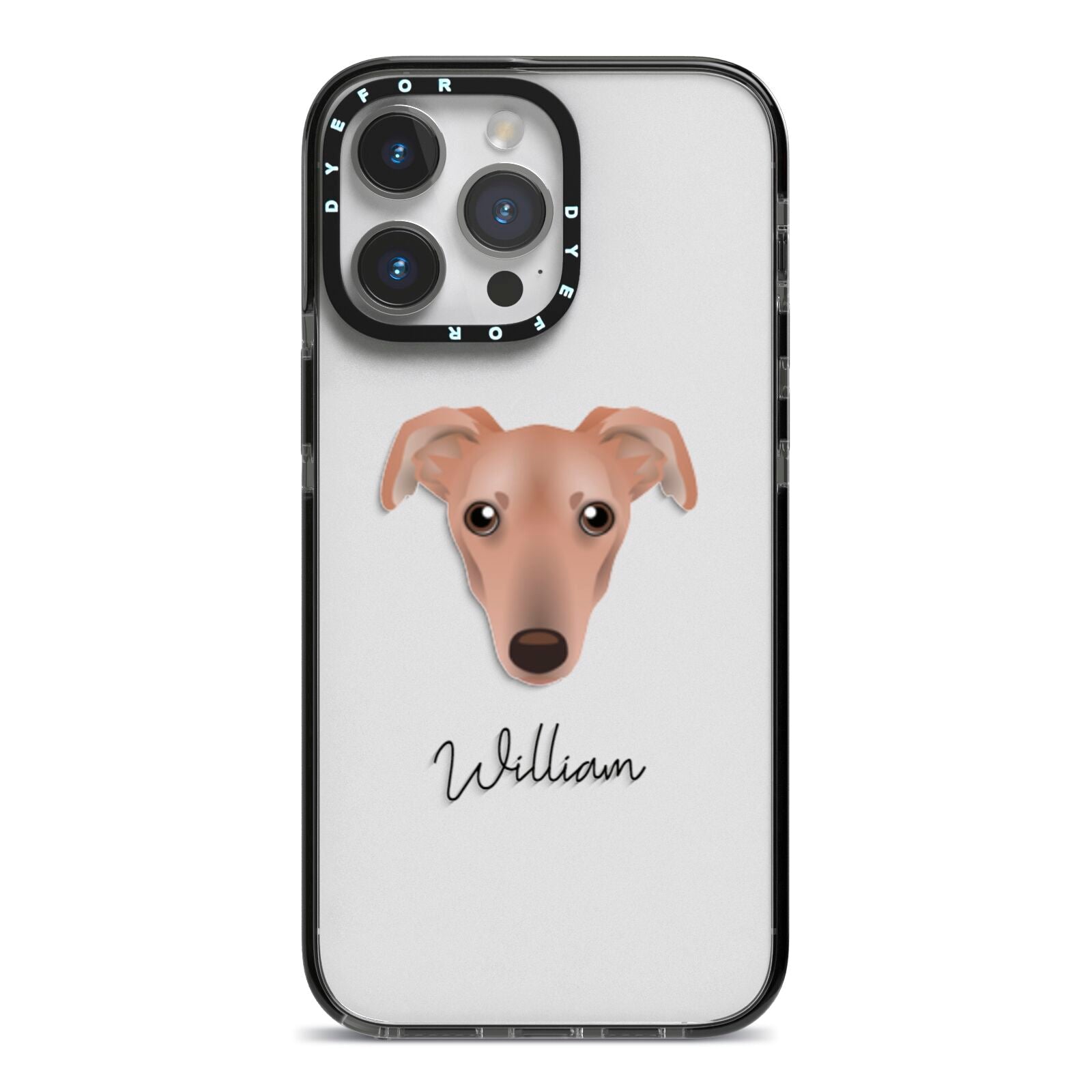 Lurcher Personalised iPhone 14 Pro Max Black Impact Case on Silver phone