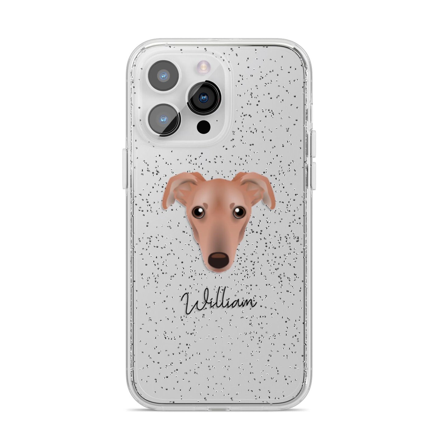 Lurcher Personalised iPhone 14 Pro Max Glitter Tough Case Silver