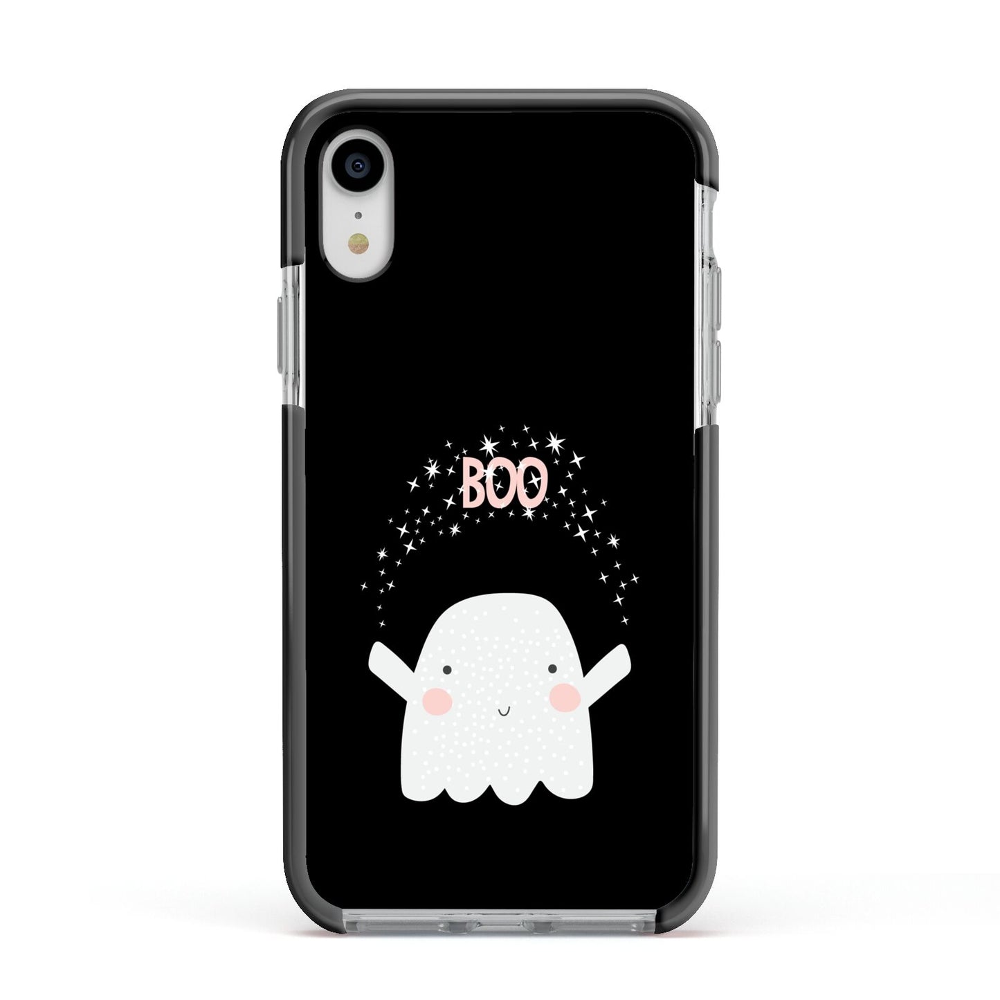 Magical Ghost Apple iPhone XR Impact Case Black Edge on Silver Phone