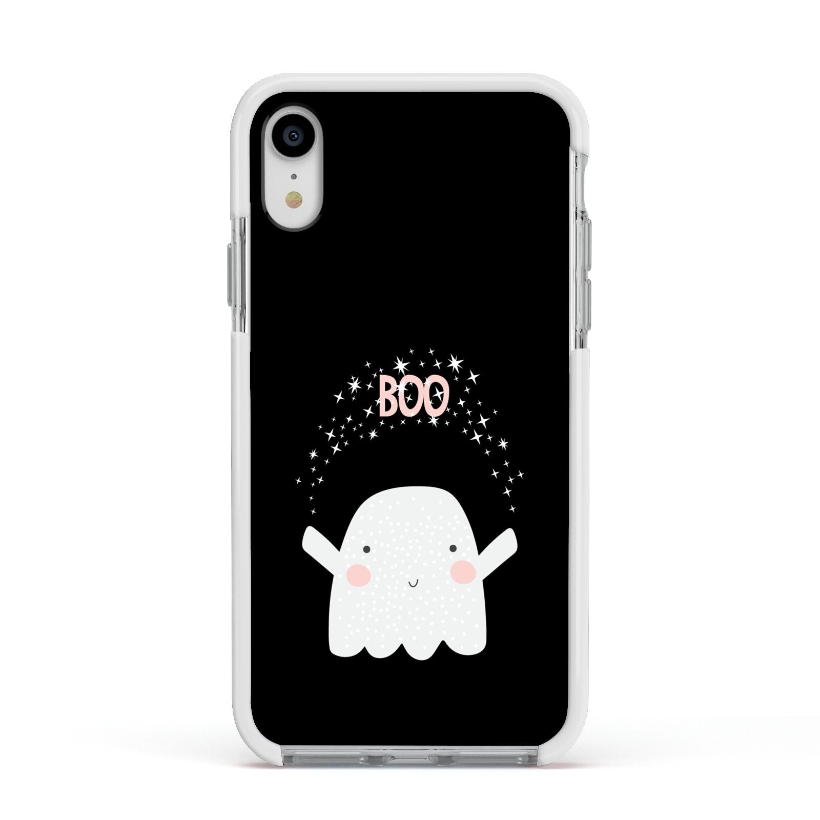 Magical Ghost Apple iPhone XR Impact Case White Edge on Silver Phone