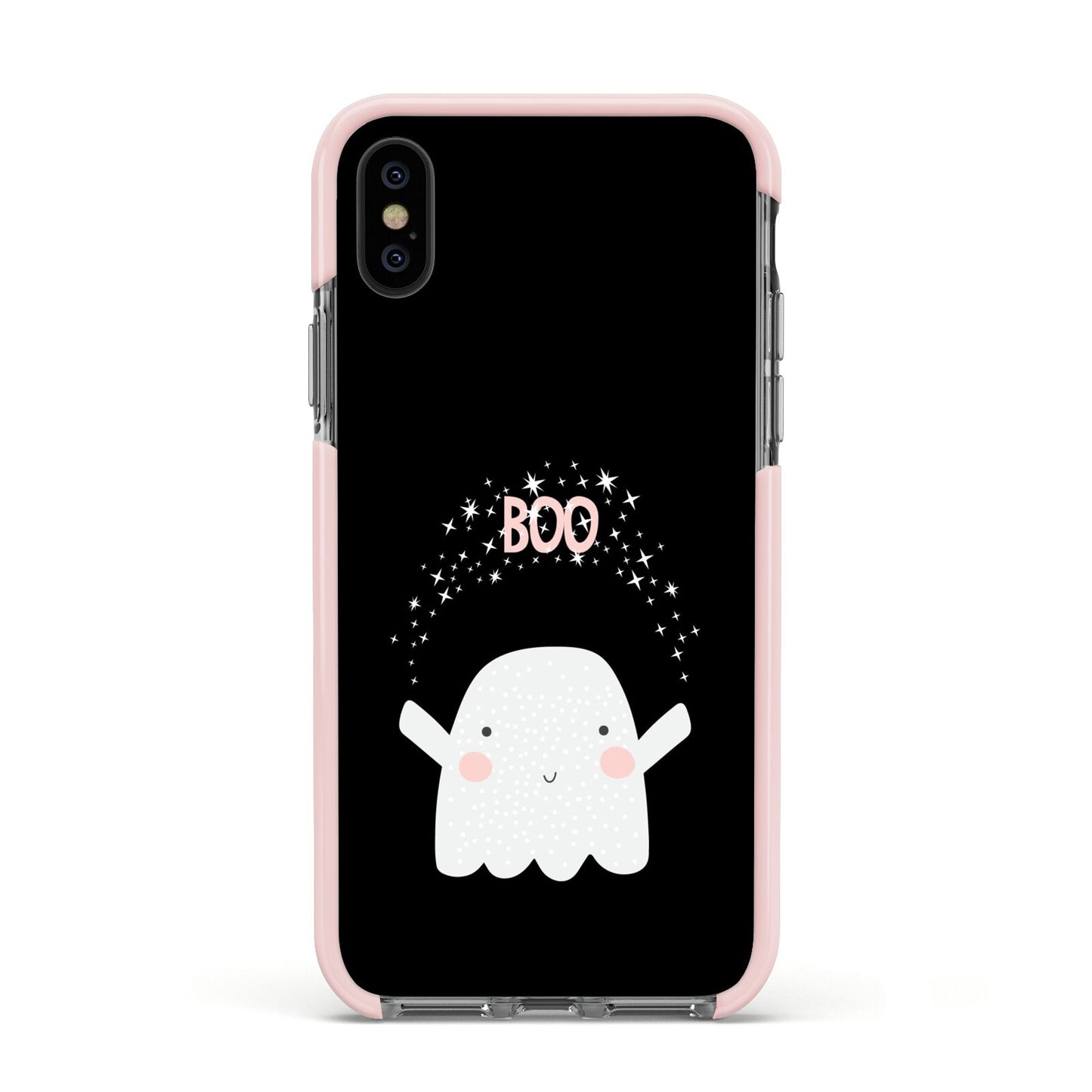 Magical Ghost Apple iPhone Xs Impact Case Pink Edge on Black Phone