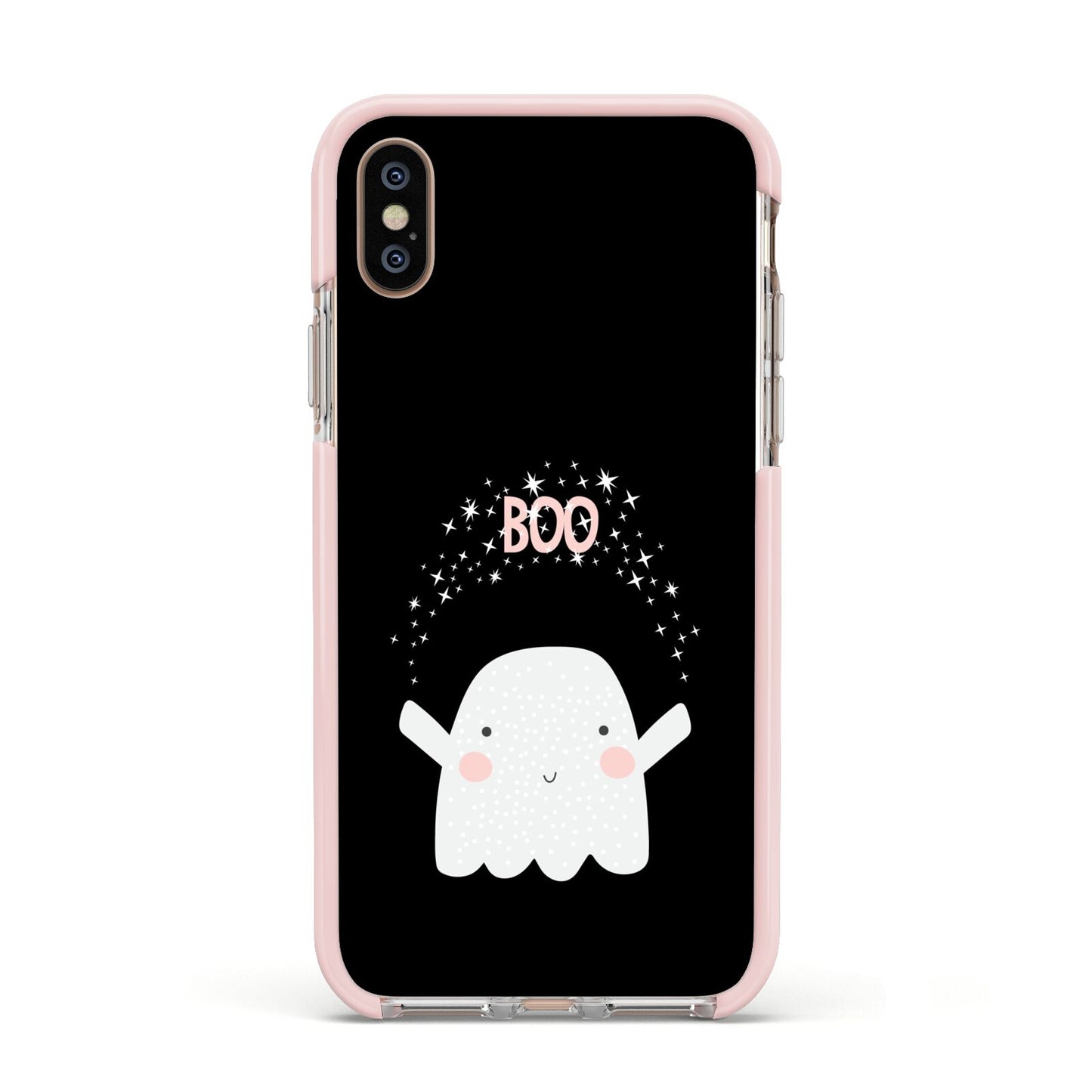 Magical Ghost Apple iPhone Xs Impact Case Pink Edge on Gold Phone