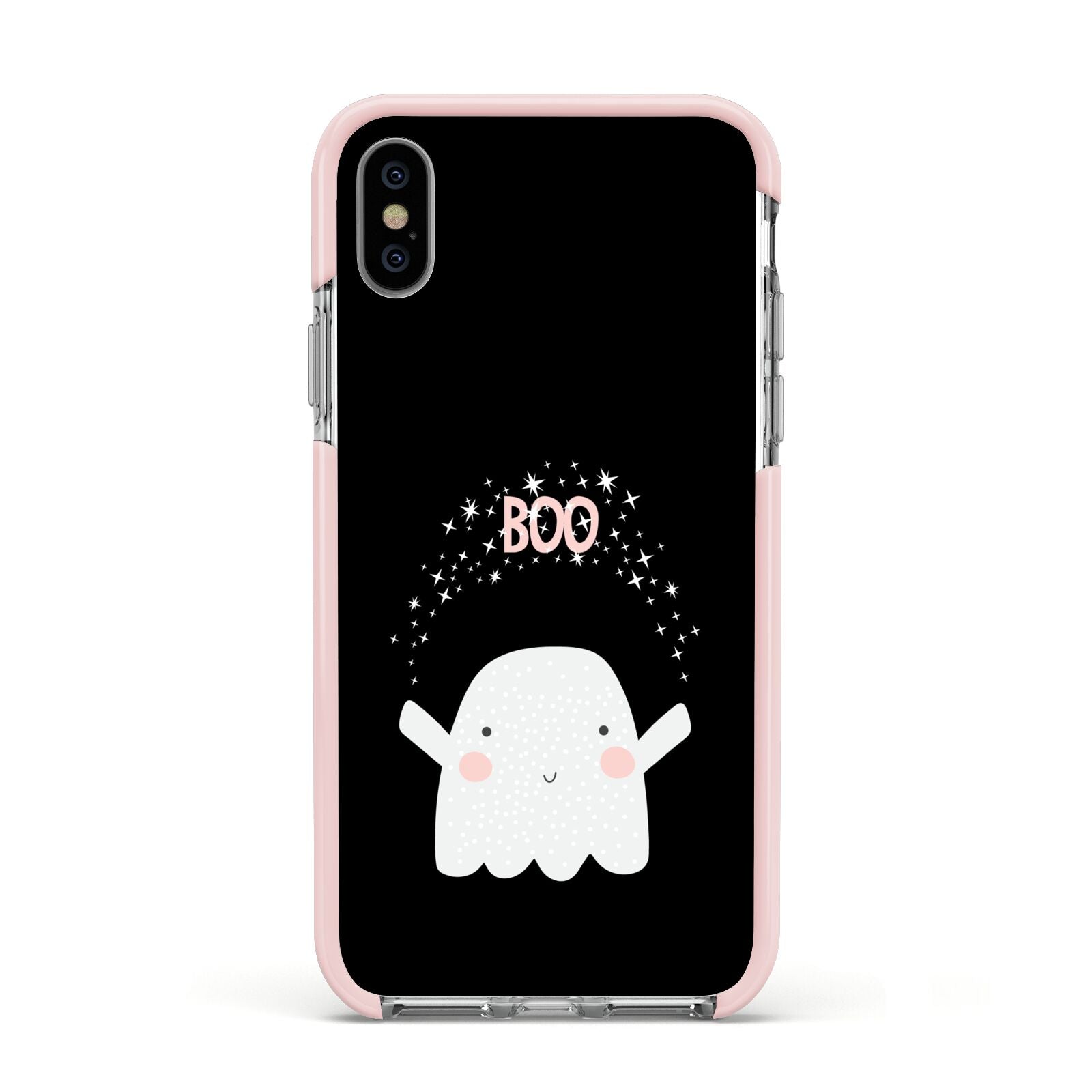 Magical Ghost Apple iPhone Xs Impact Case Pink Edge on Silver Phone