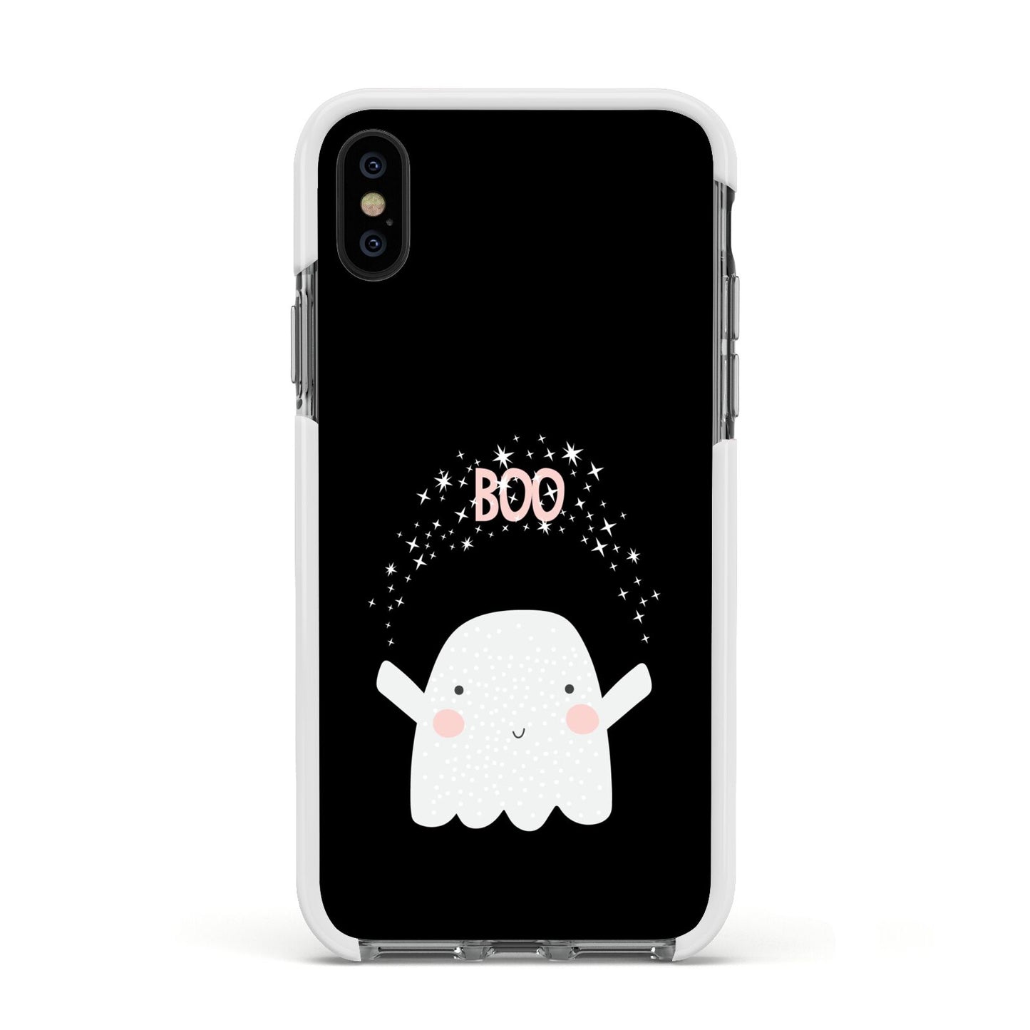 Magical Ghost Apple iPhone Xs Impact Case White Edge on Black Phone
