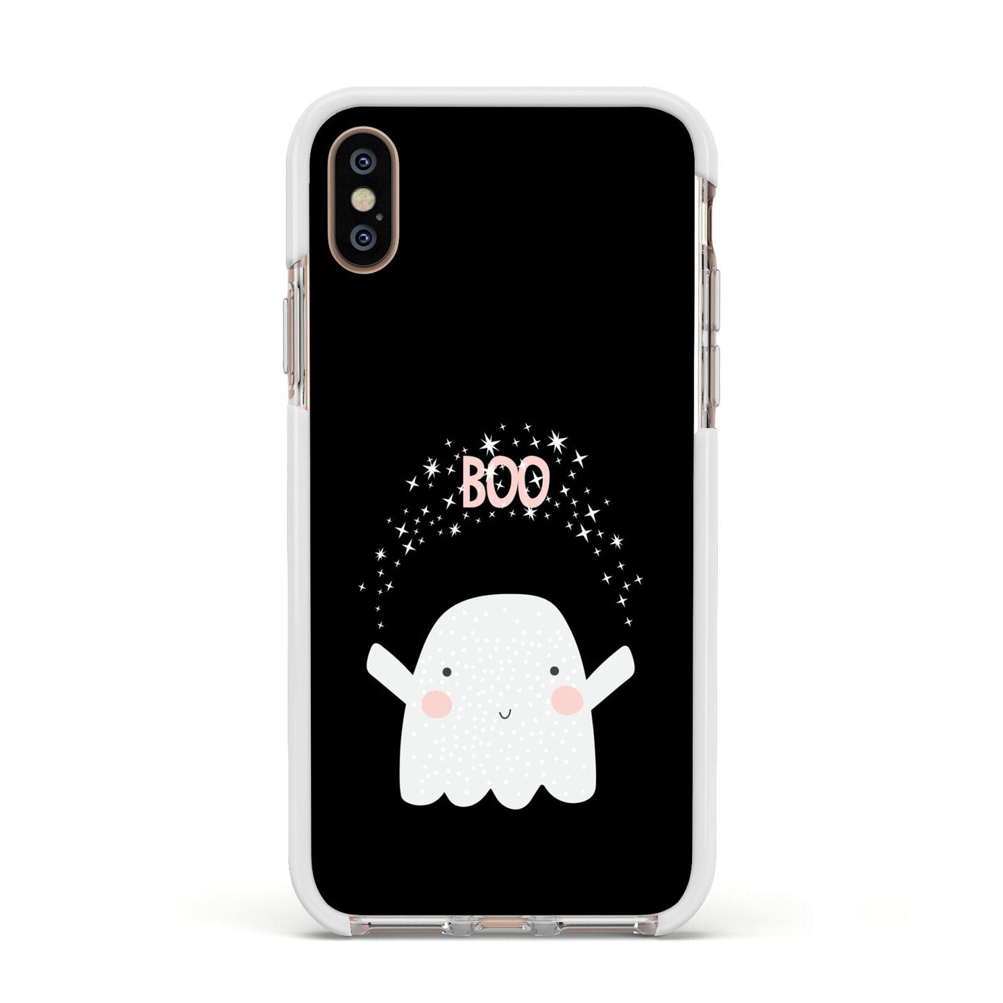 Magical Ghost Apple iPhone Xs Impact Case White Edge on Gold Phone
