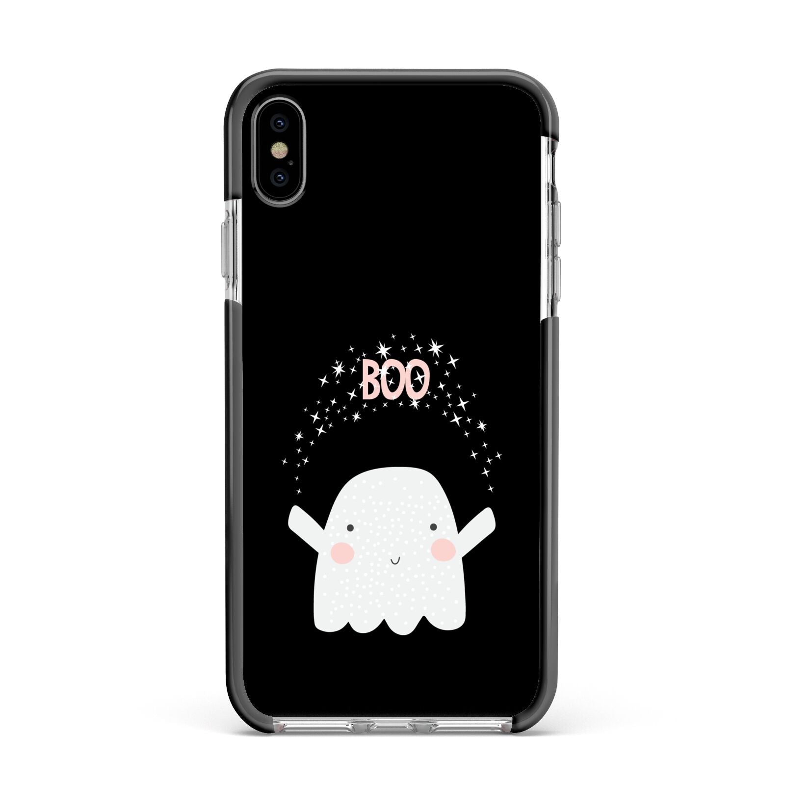 Magical Ghost Apple iPhone Xs Max Impact Case Black Edge on Silver Phone
