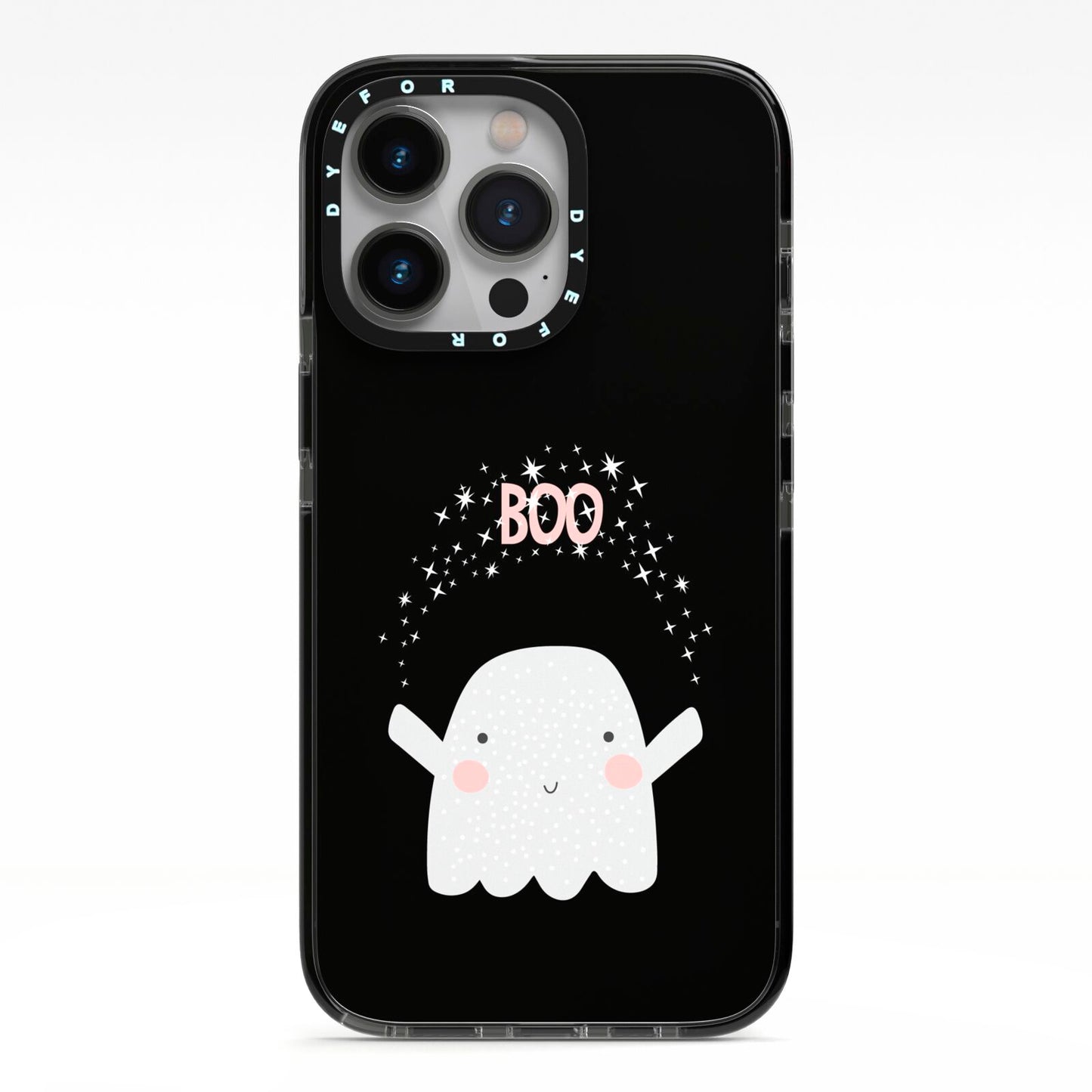 Magical Ghost iPhone 13 Pro Black Impact Case on Silver phone