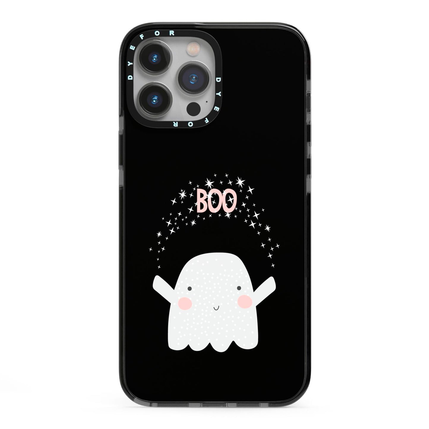 Magical Ghost iPhone 13 Pro Max Black Impact Case on Silver phone