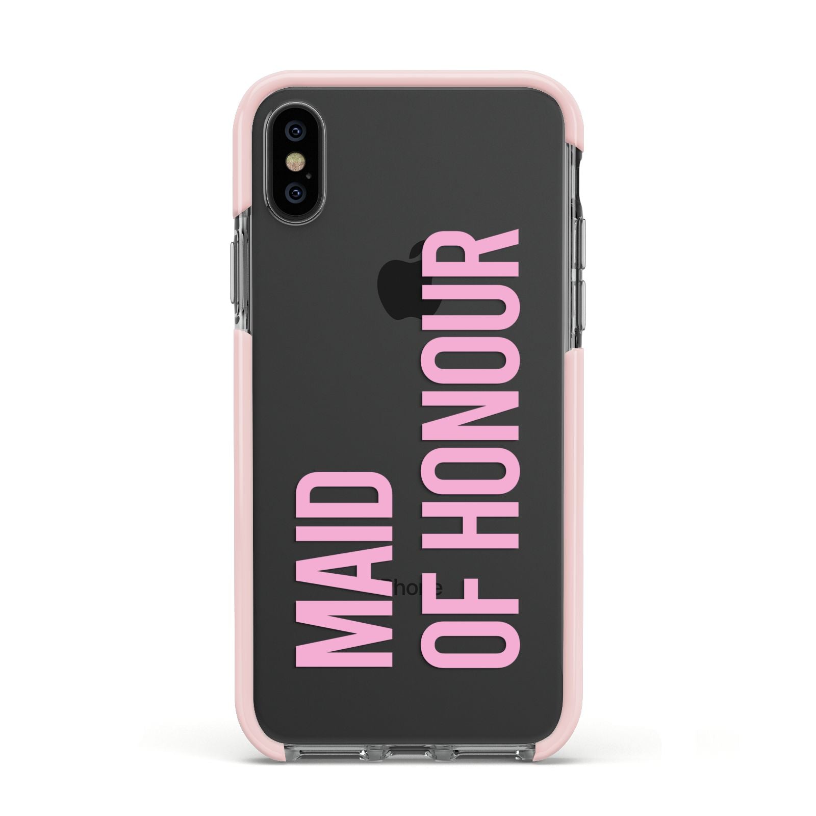 Maid of Honour Apple iPhone Xs Impact Case Pink Edge on Black Phone