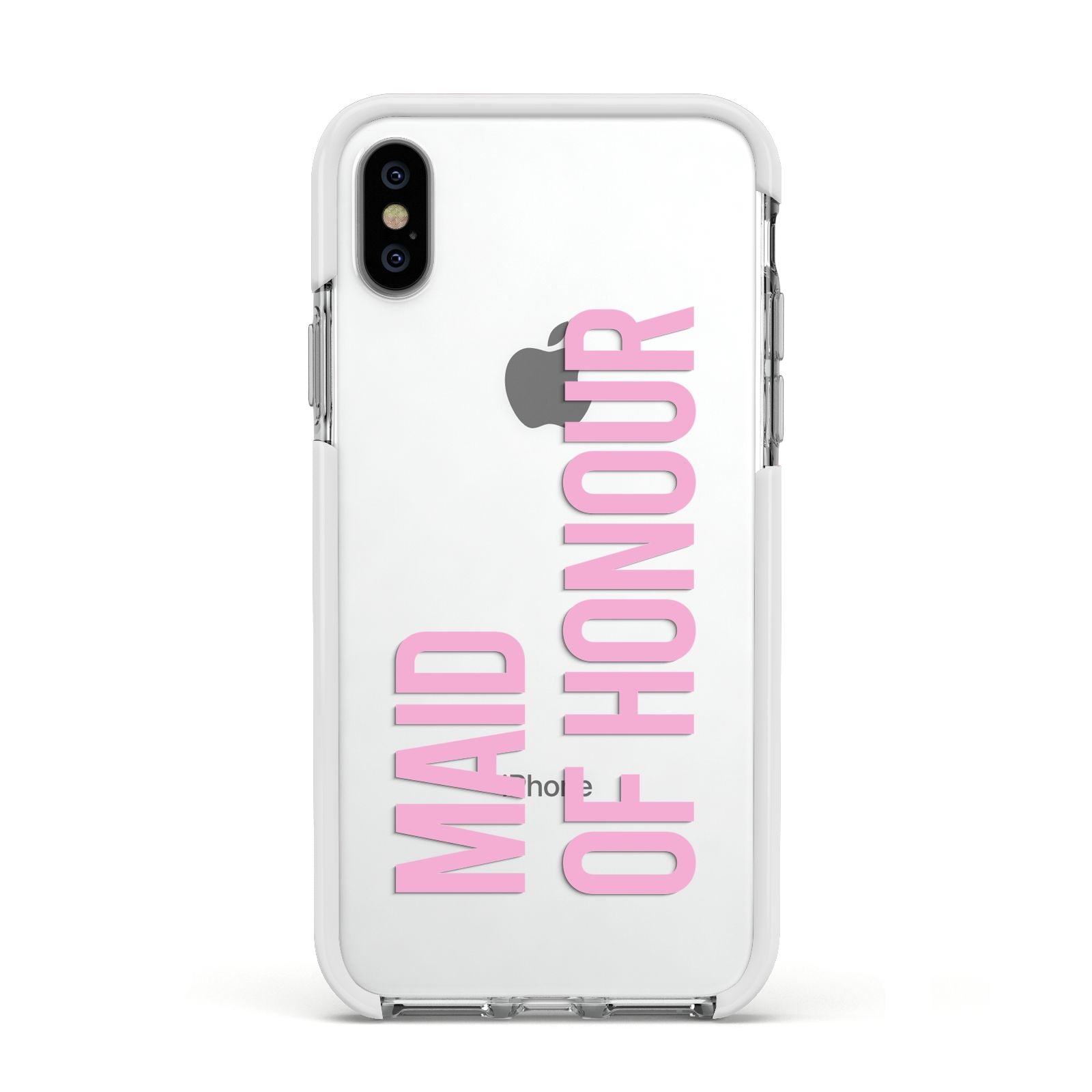 Maid of Honour Apple iPhone Xs Impact Case White Edge on Silver Phone