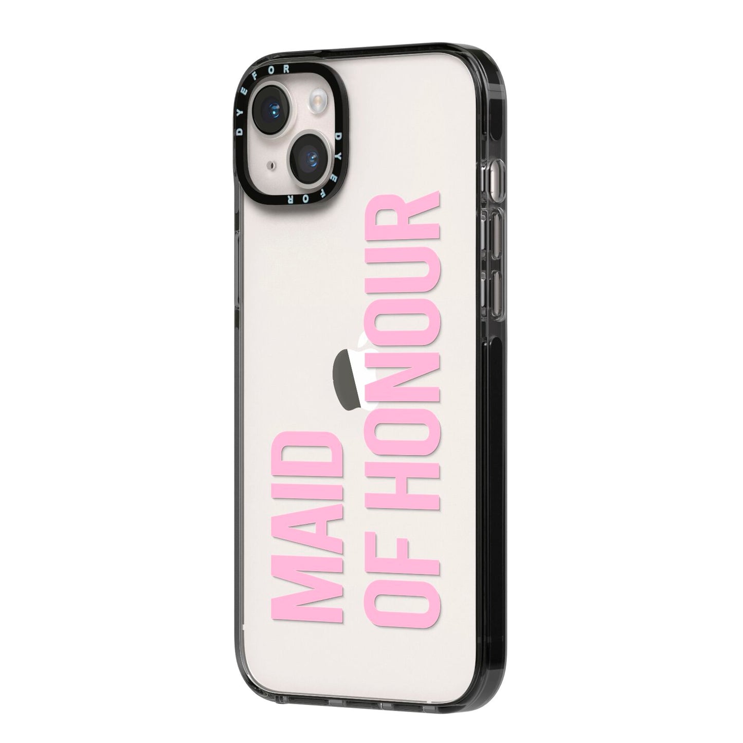 Maid of Honour iPhone 14 Plus Black Impact Case Side Angle on Silver phone