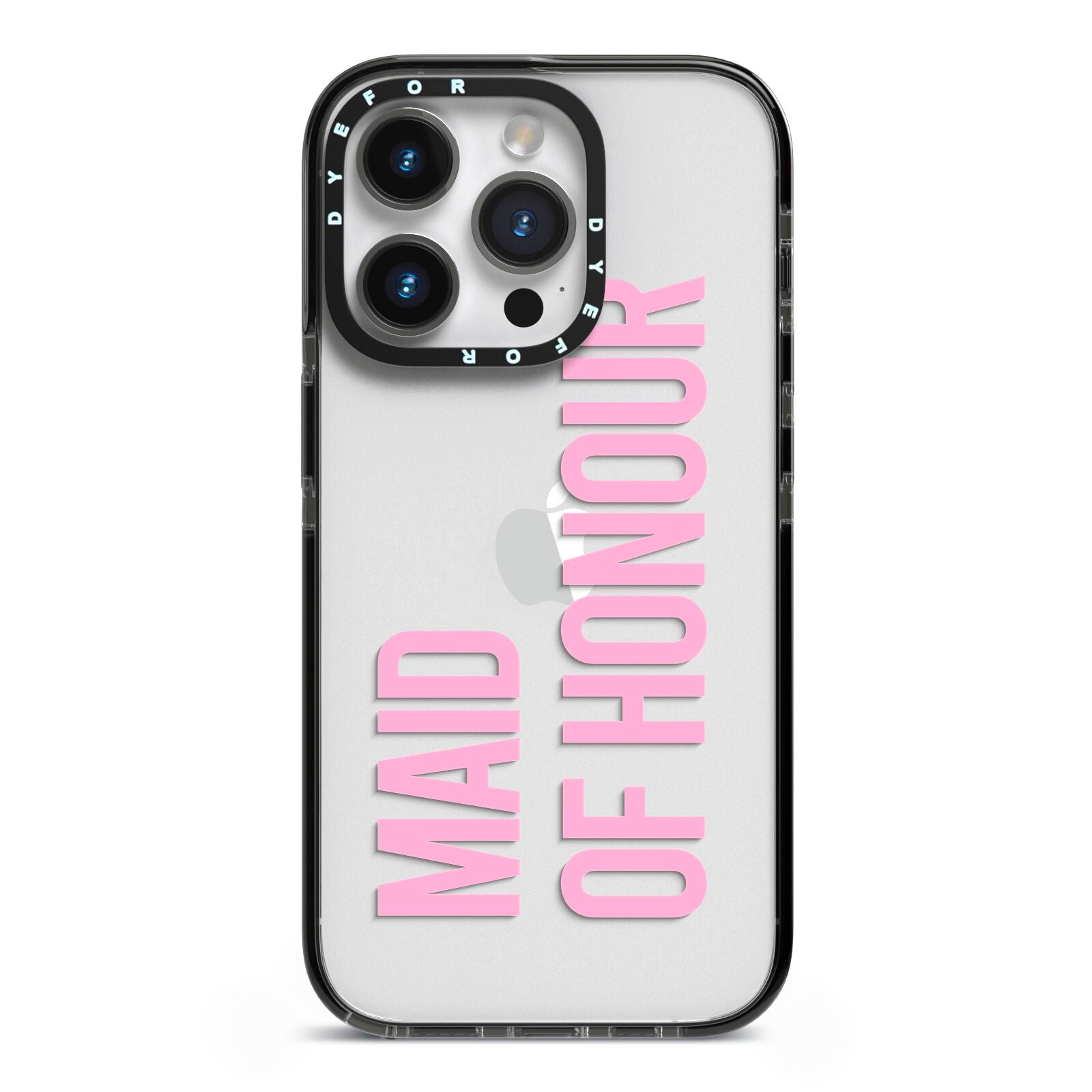 Maid of Honour iPhone 14 Pro Black Impact Case on Silver phone