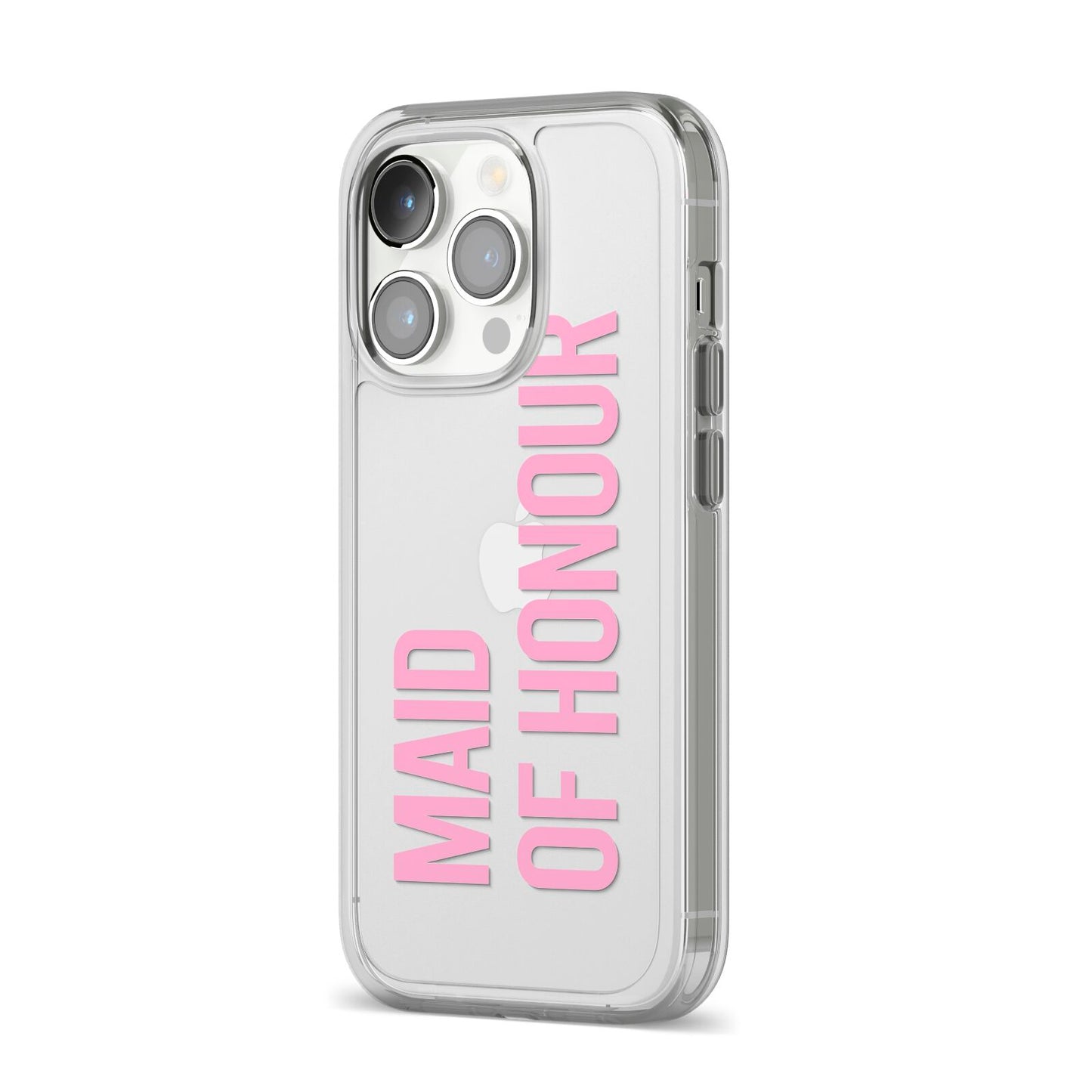 Maid of Honour iPhone 14 Pro Clear Tough Case Silver Angled Image