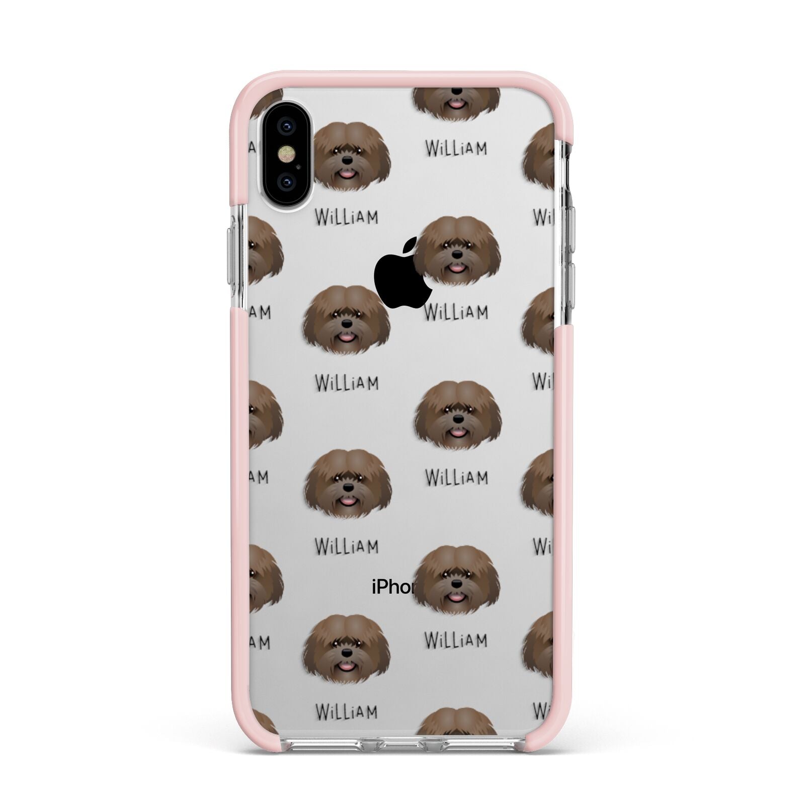 Mal Shi Icon with Name Apple iPhone Xs Max Impact Case Pink Edge on Silver Phone