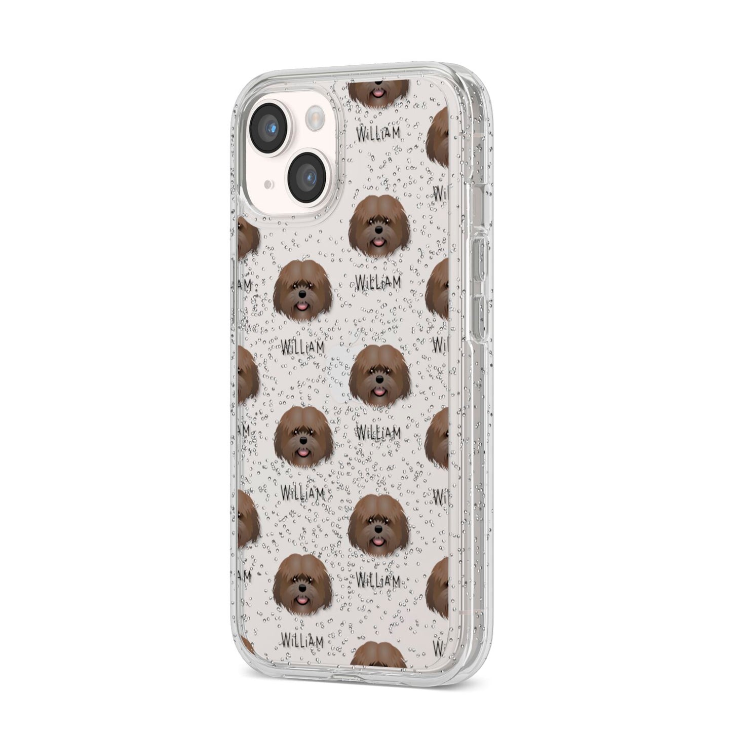 Mal Shi Icon with Name iPhone 14 Glitter Tough Case Starlight Angled Image