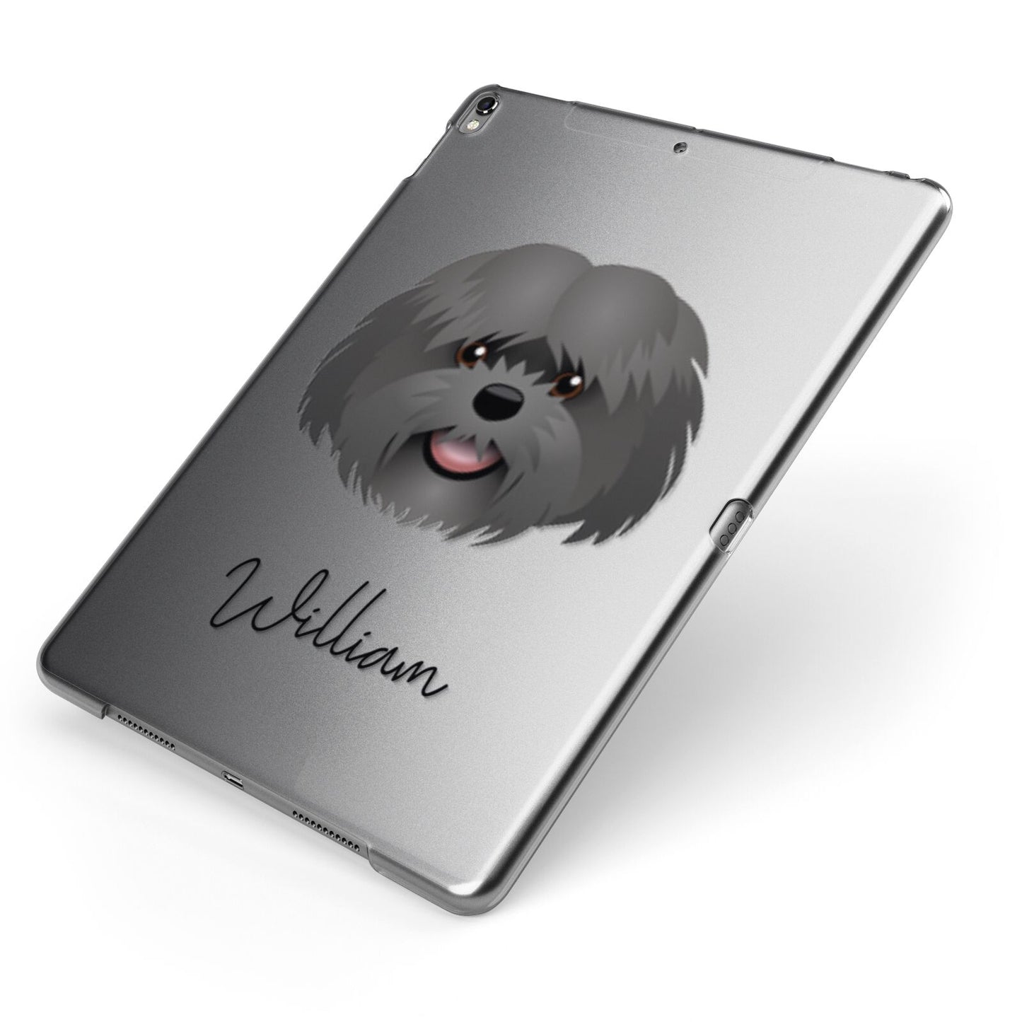 Mal Shi Personalised Apple iPad Case on Grey iPad Side View