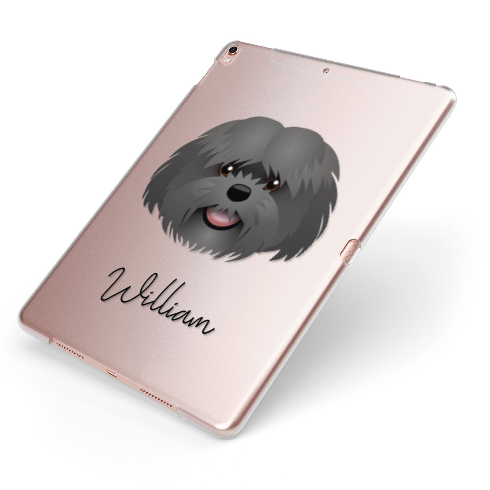 Mal Shi Personalised Apple iPad Case on Rose Gold iPad Side View