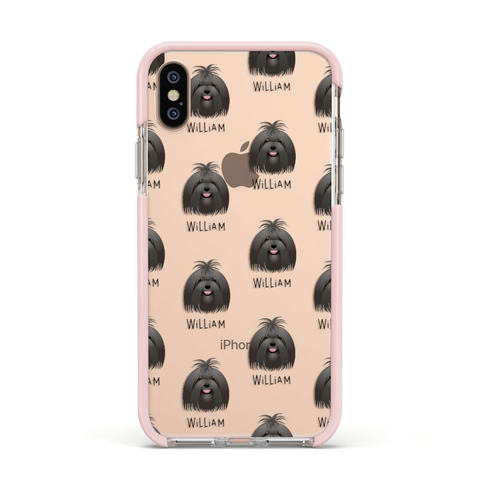 Maltese Icon with Name Apple iPhone Xs Impact Case Pink Edge on Gold Phone