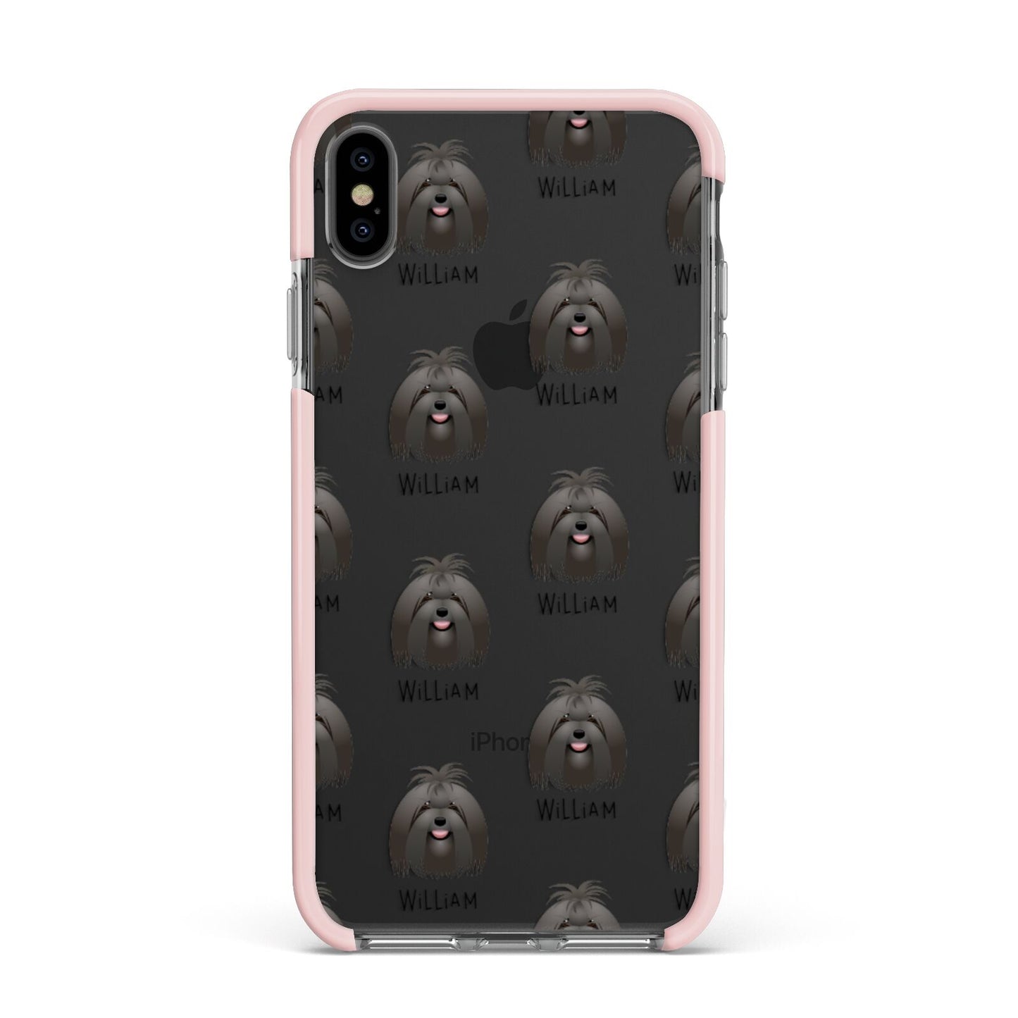 Maltese Icon with Name Apple iPhone Xs Max Impact Case Pink Edge on Black Phone