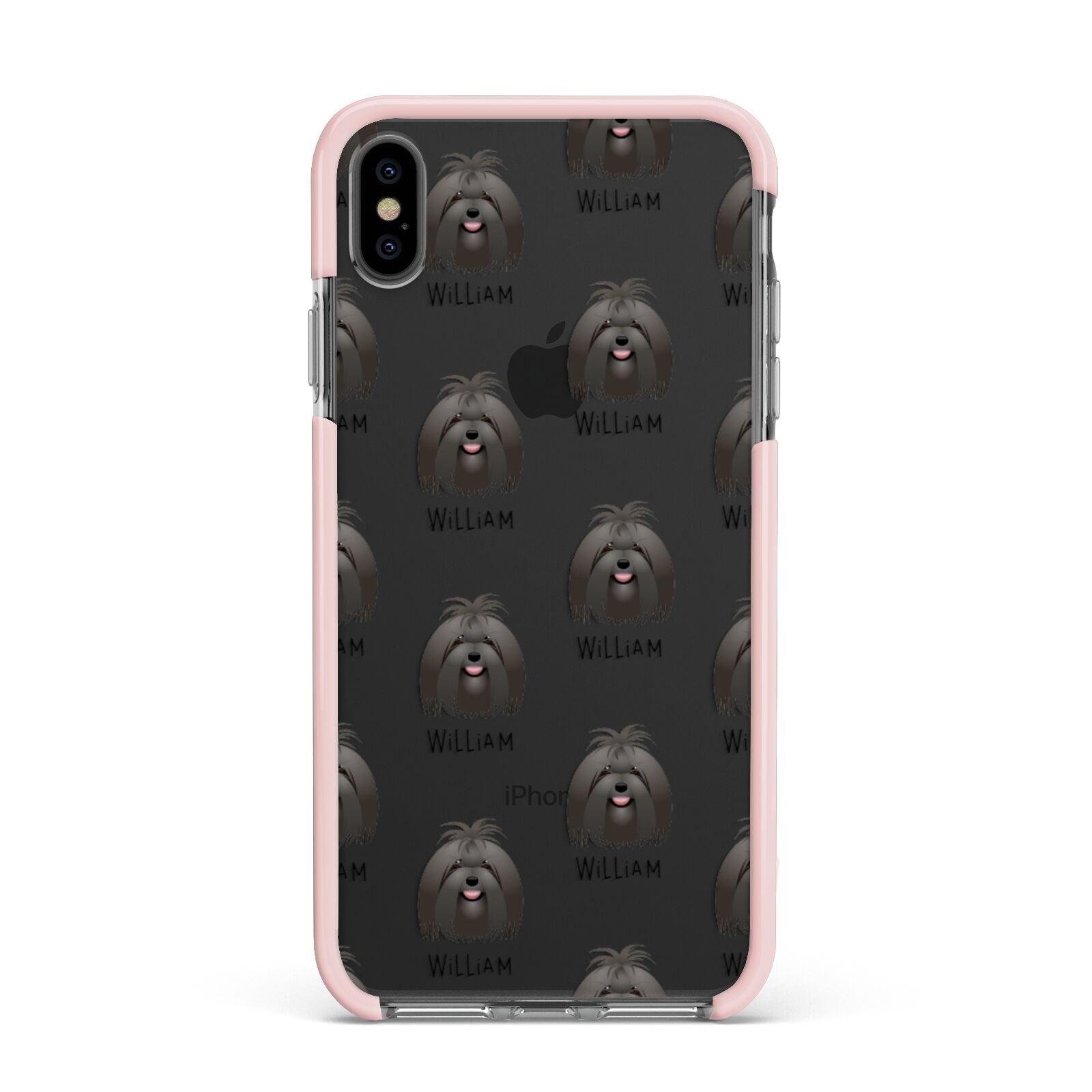 Maltese Icon with Name Apple iPhone Xs Max Impact Case Pink Edge on Black Phone