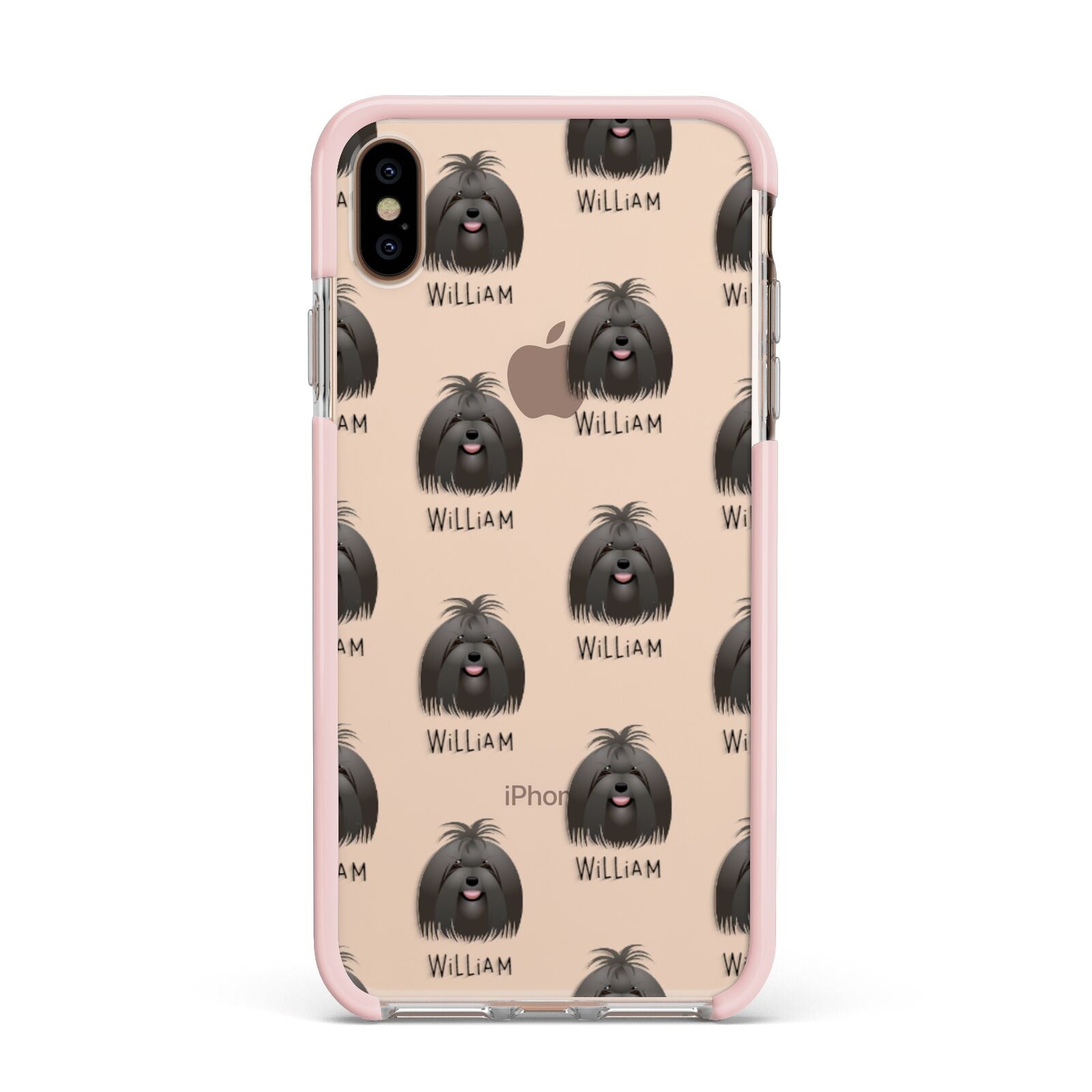 Maltese Icon with Name Apple iPhone Xs Max Impact Case Pink Edge on Gold Phone