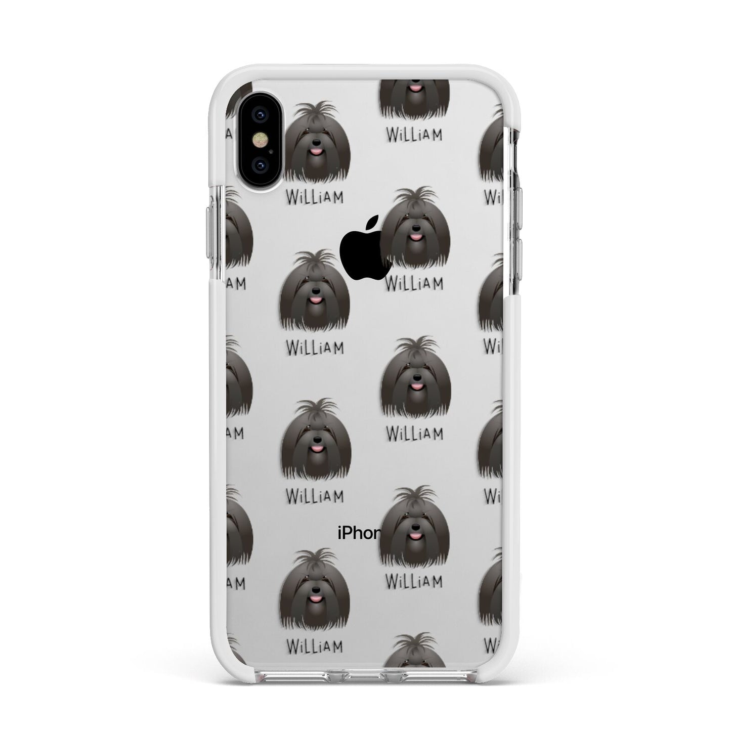 Maltese Icon with Name Apple iPhone Xs Max Impact Case White Edge on Silver Phone