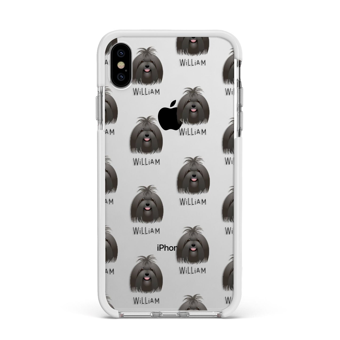Maltese Icon with Name Apple iPhone Xs Max Impact Case White Edge on Silver Phone