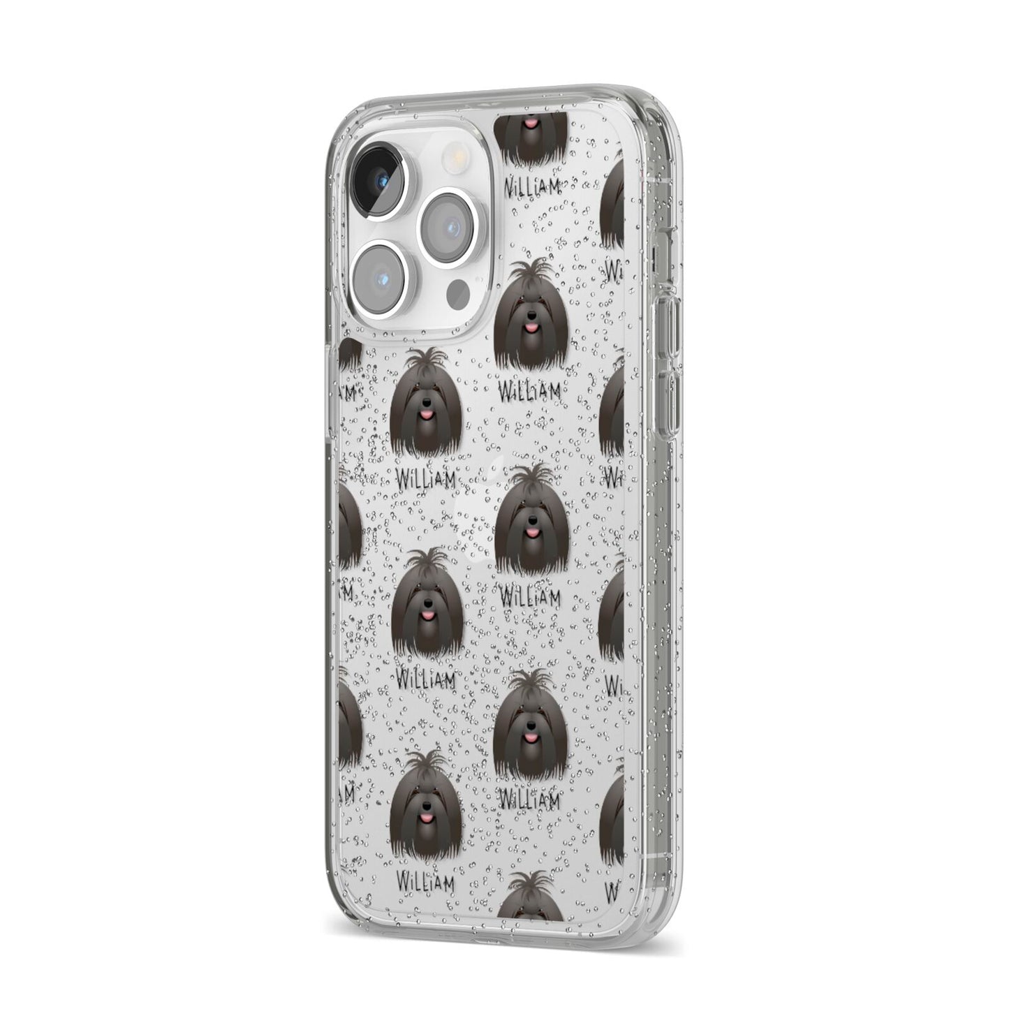 Maltese Icon with Name iPhone 14 Pro Max Glitter Tough Case Silver Angled Image