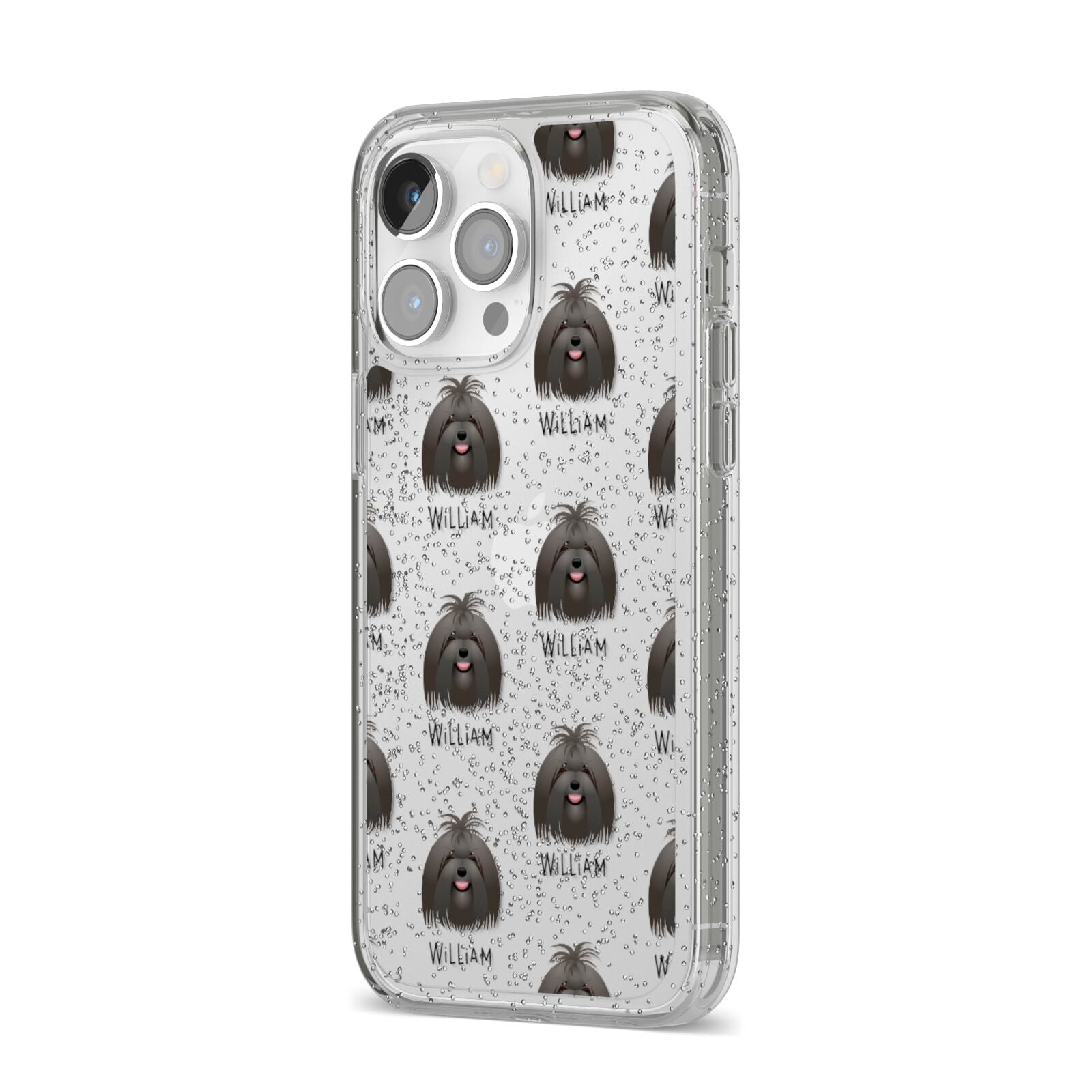 Maltese Icon with Name iPhone 14 Pro Max Glitter Tough Case Silver Angled Image