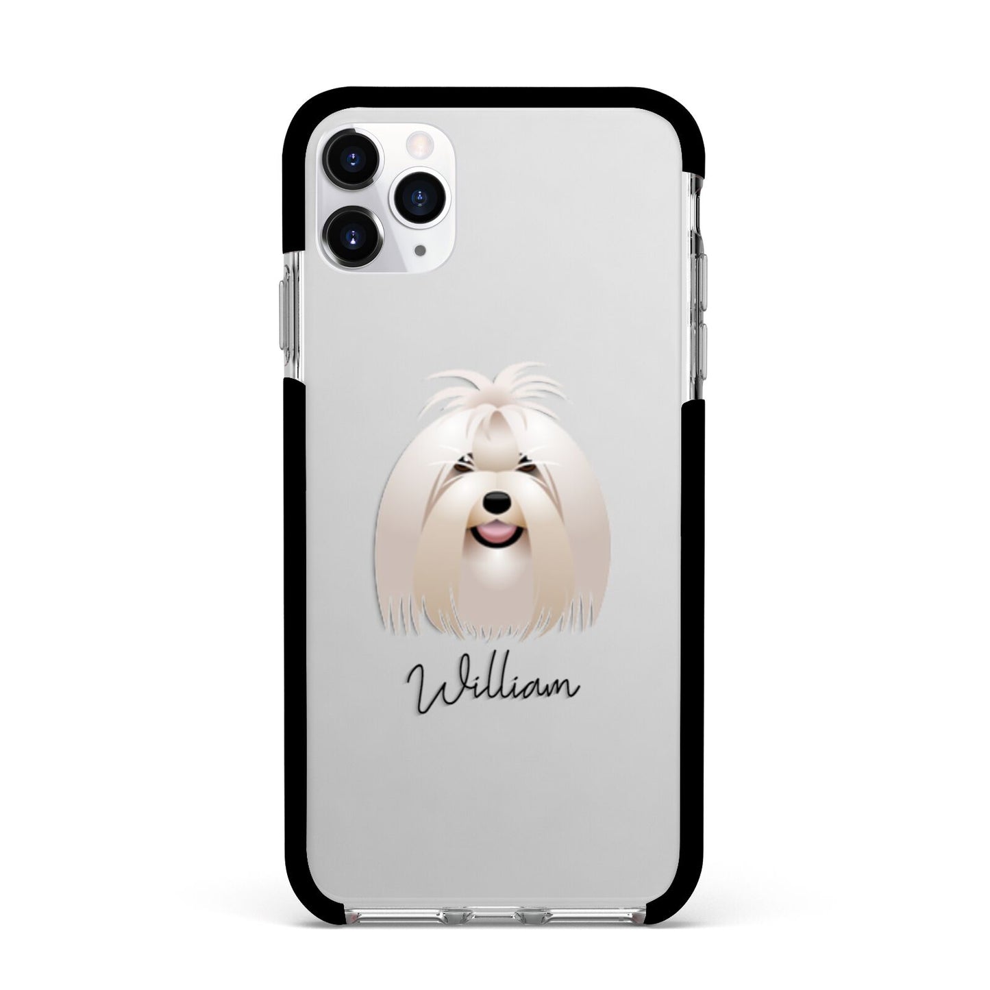 Maltese Personalised Apple iPhone 11 Pro Max in Silver with Black Impact Case