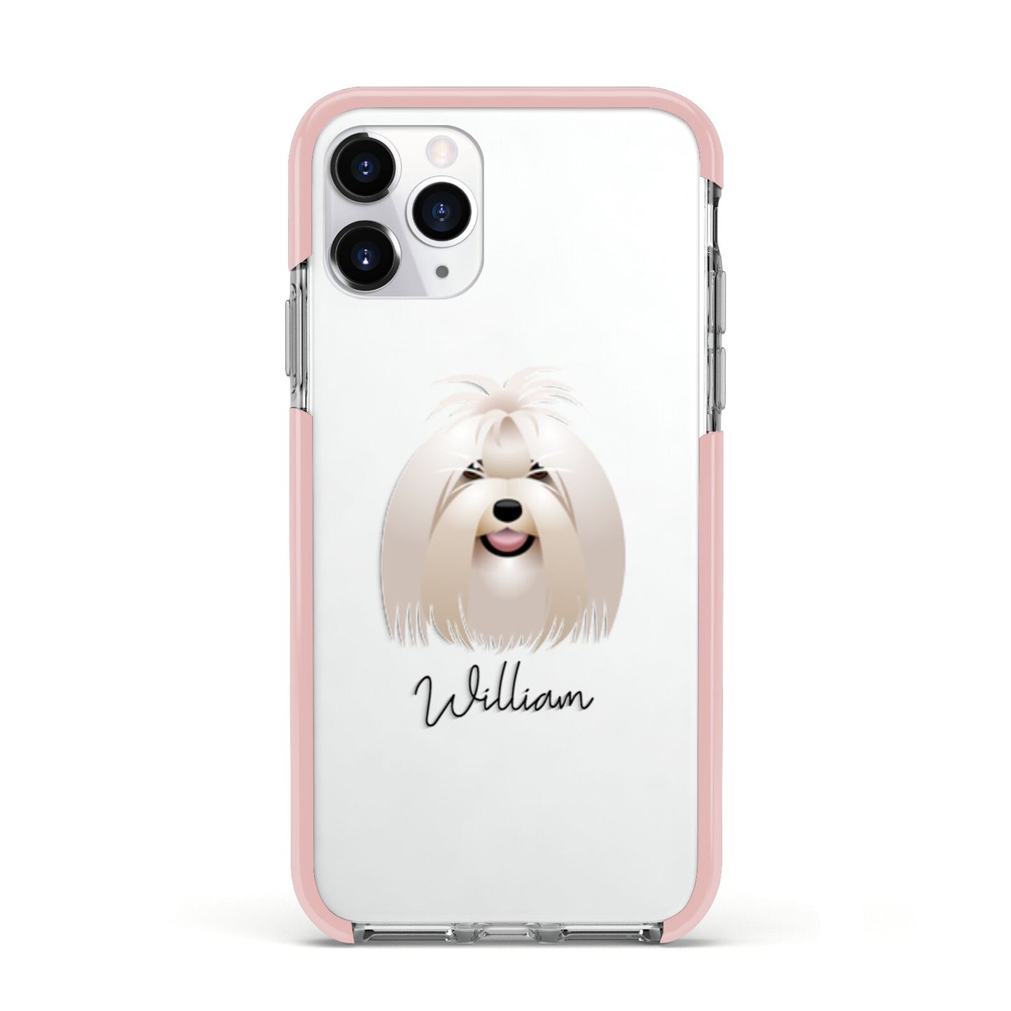 Maltese Personalised Apple iPhone 11 Pro in Silver with Pink Impact Case